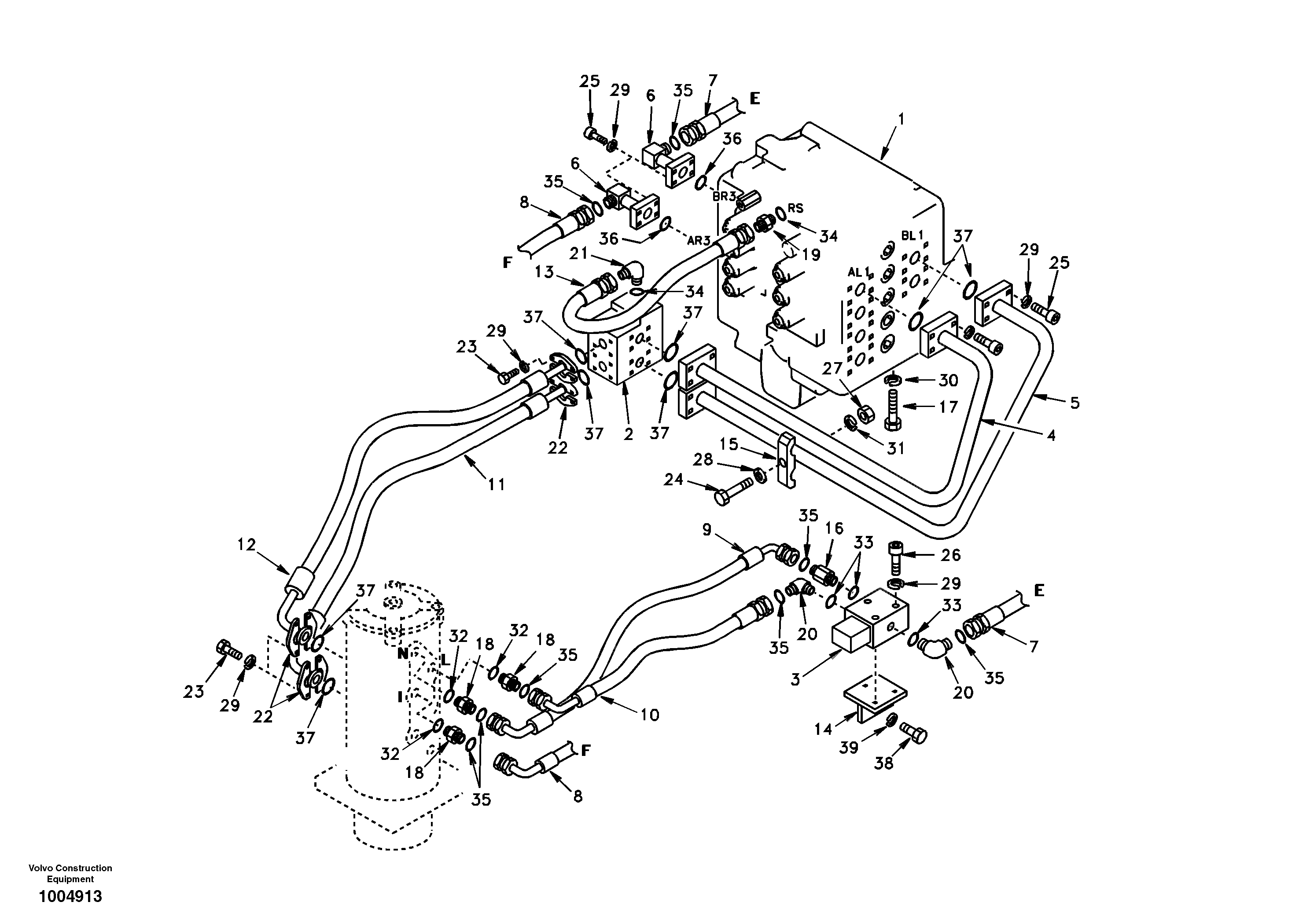 Turning joint line, control valve to turning joint — volvo parts diagram