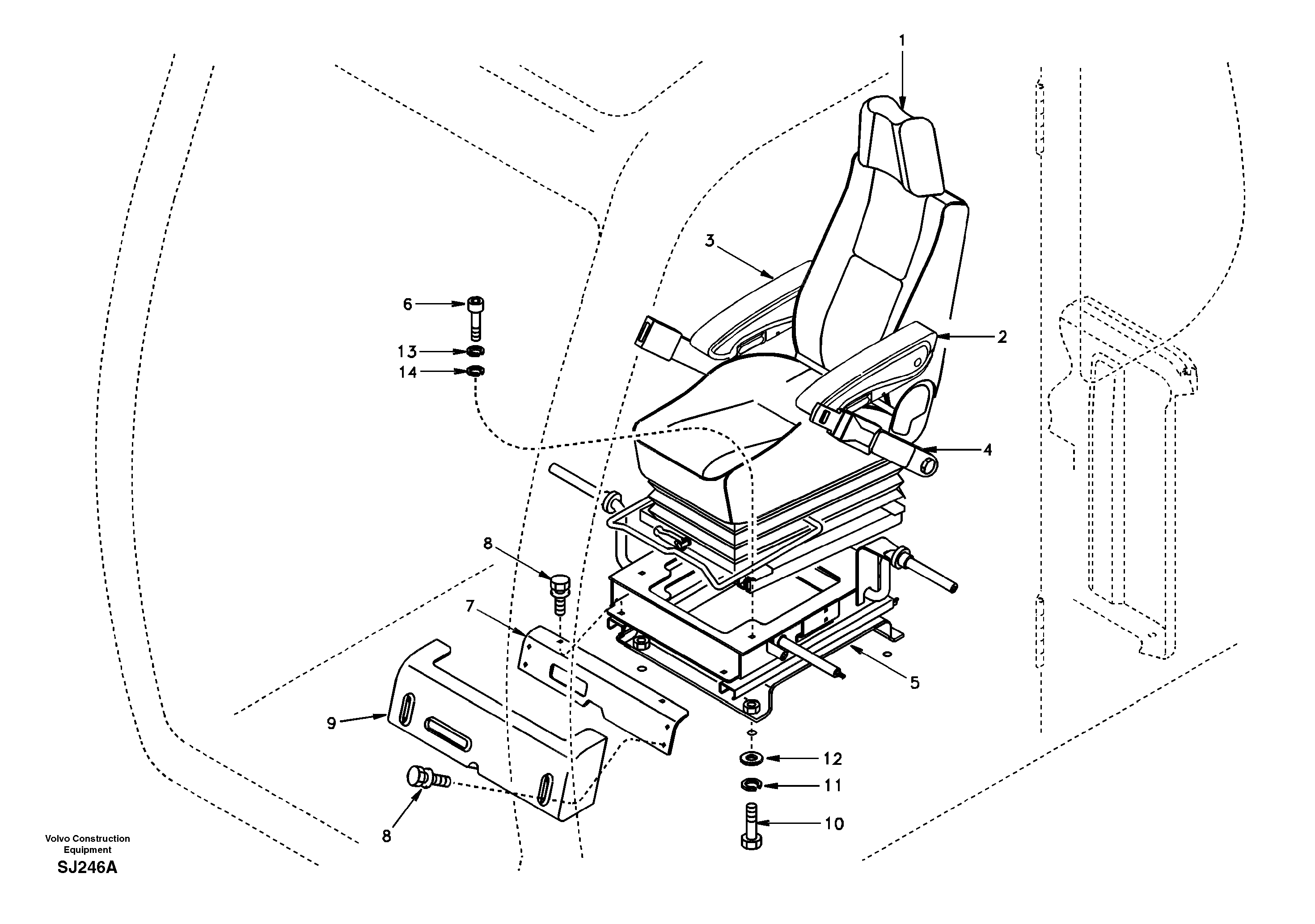 Operator seat with fitting parts — volvo parts diagram