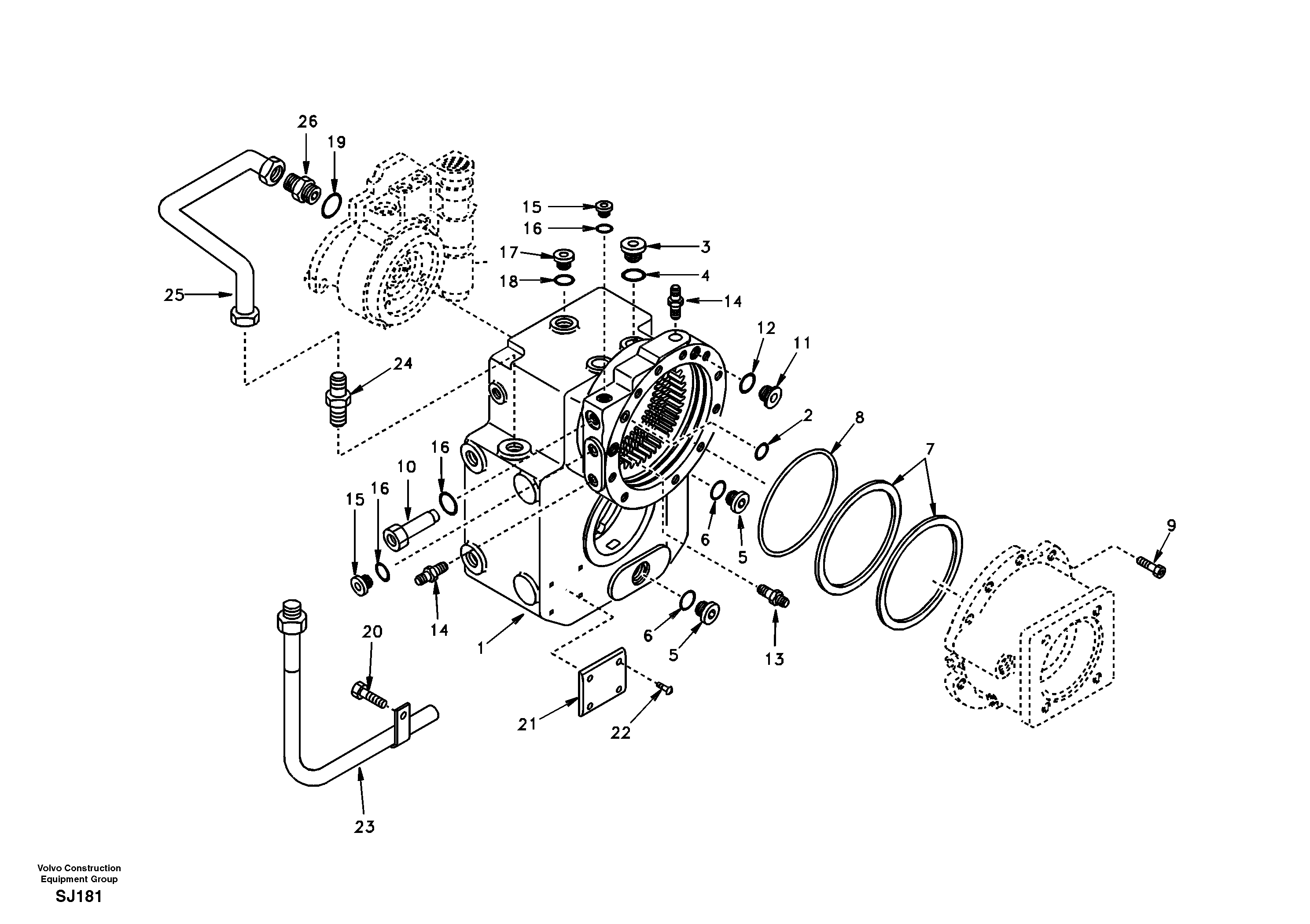 Gear box housing with fitting parts — volvo parts diagram