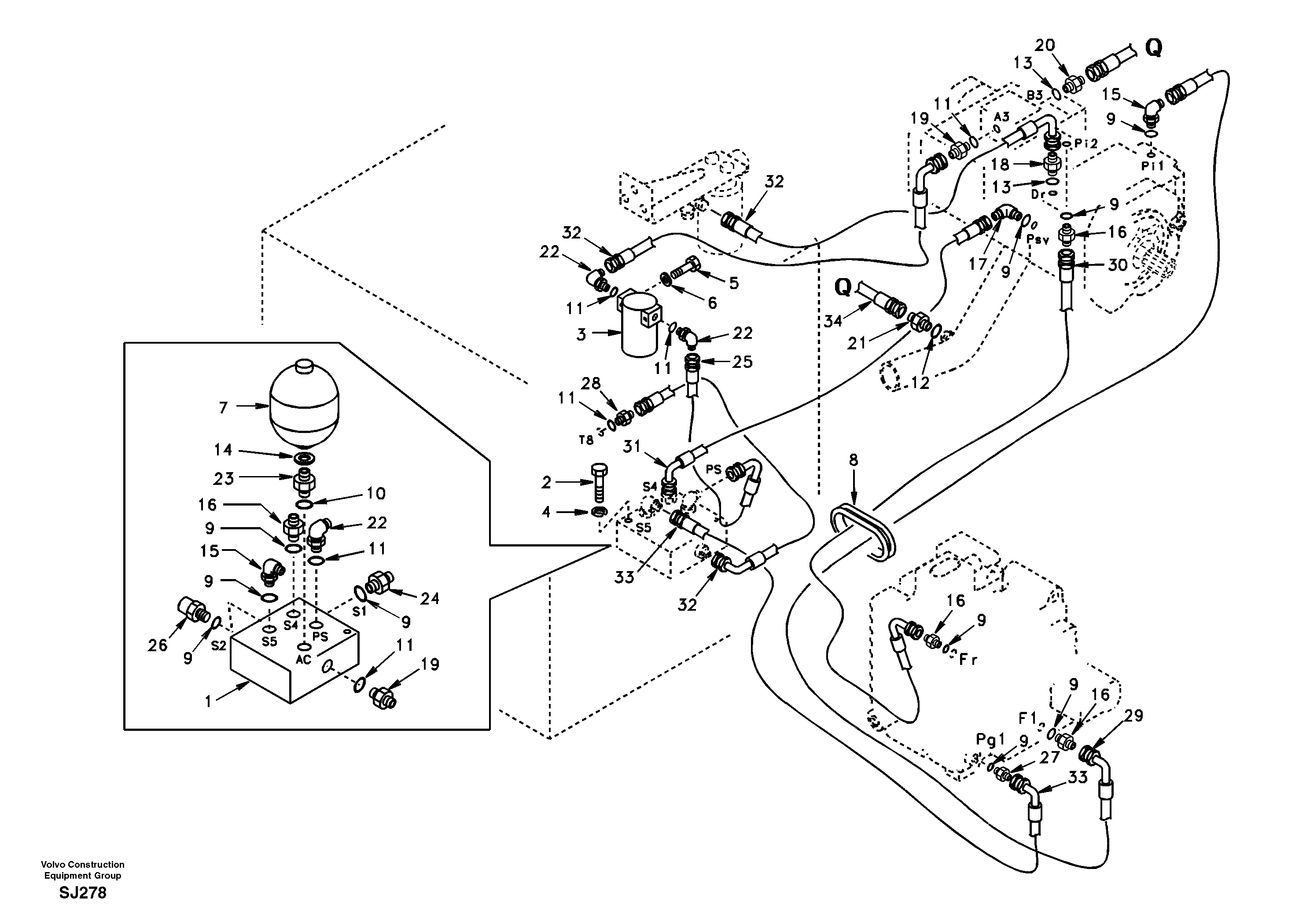 Servo system, pump to control valve — volvo parts diagram