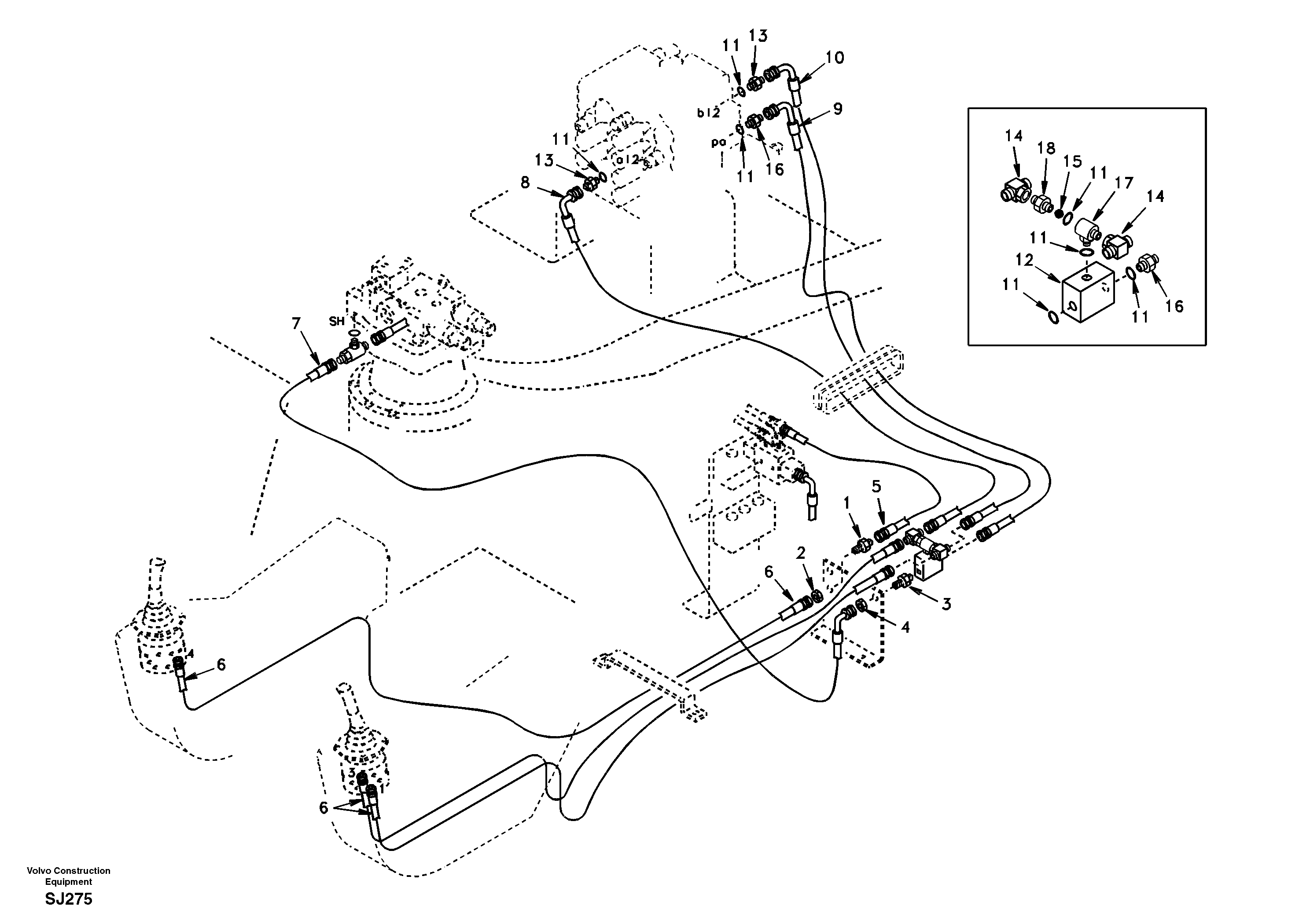 Servo system, control valve to remote control valve — volvo parts diagram