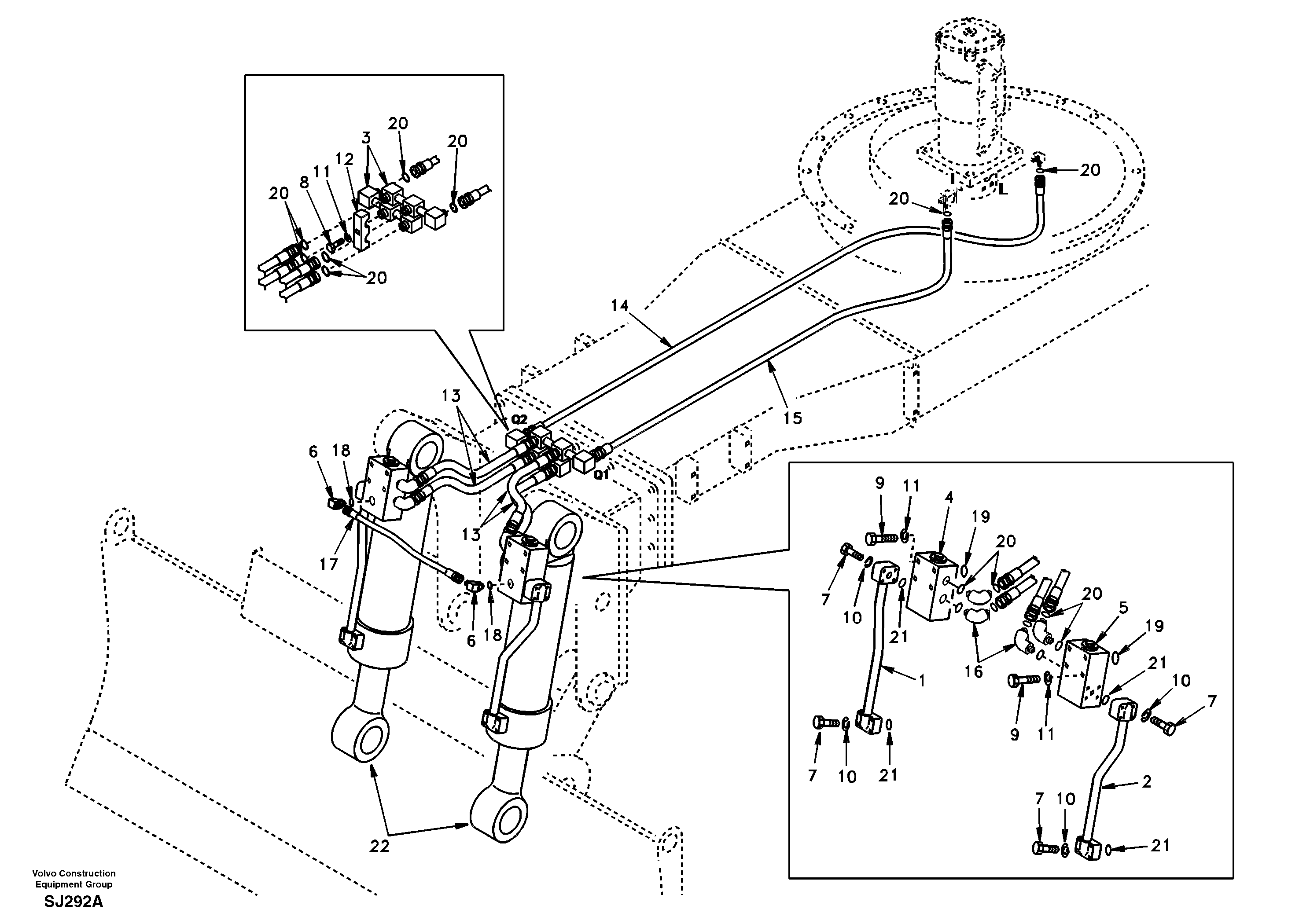 Working hydraulic, front dozer blade — volvo parts diagram