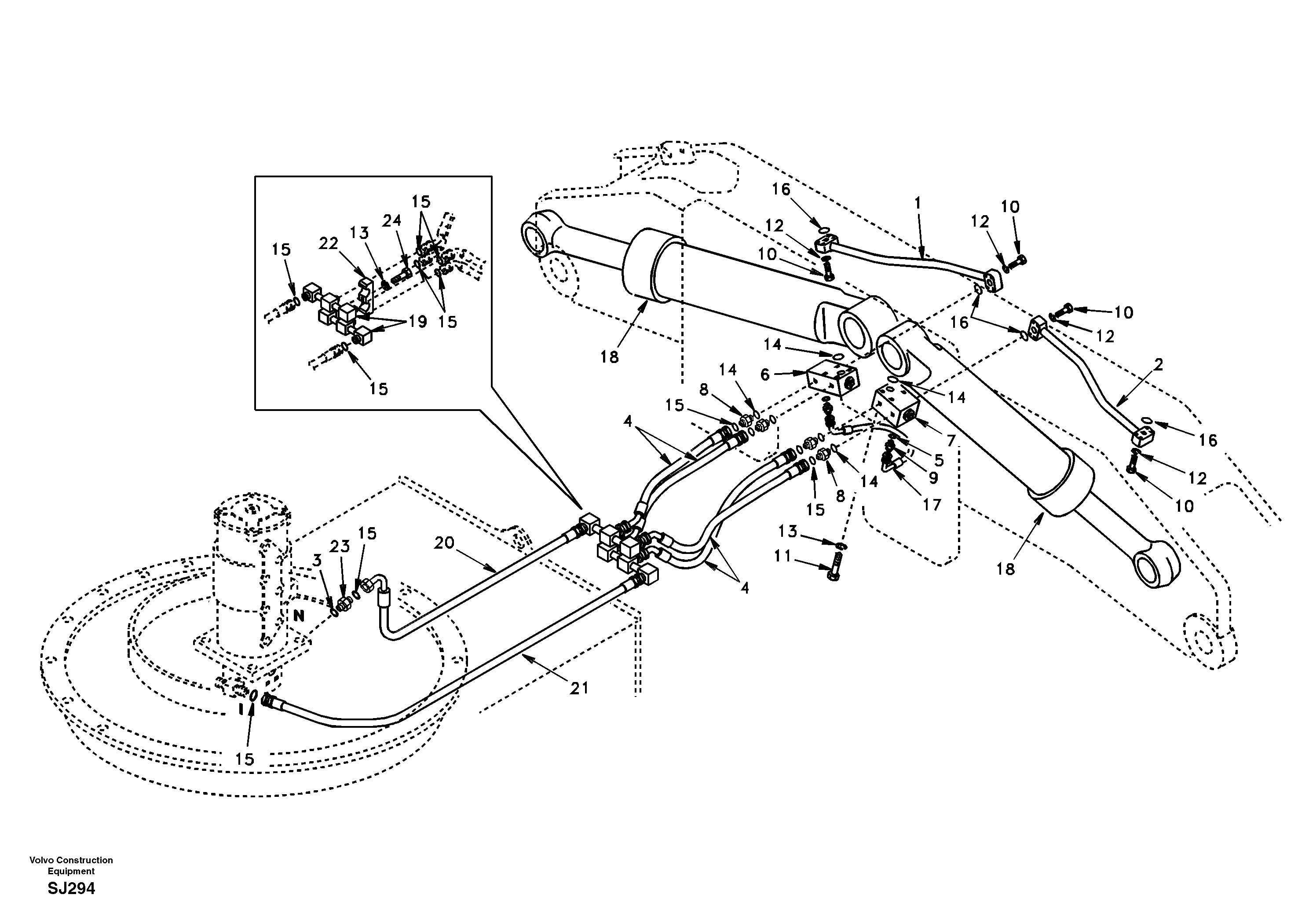 Working hydraulic, rear outrigger  EK13C002 EUROPE,STD — volvo parts diagram