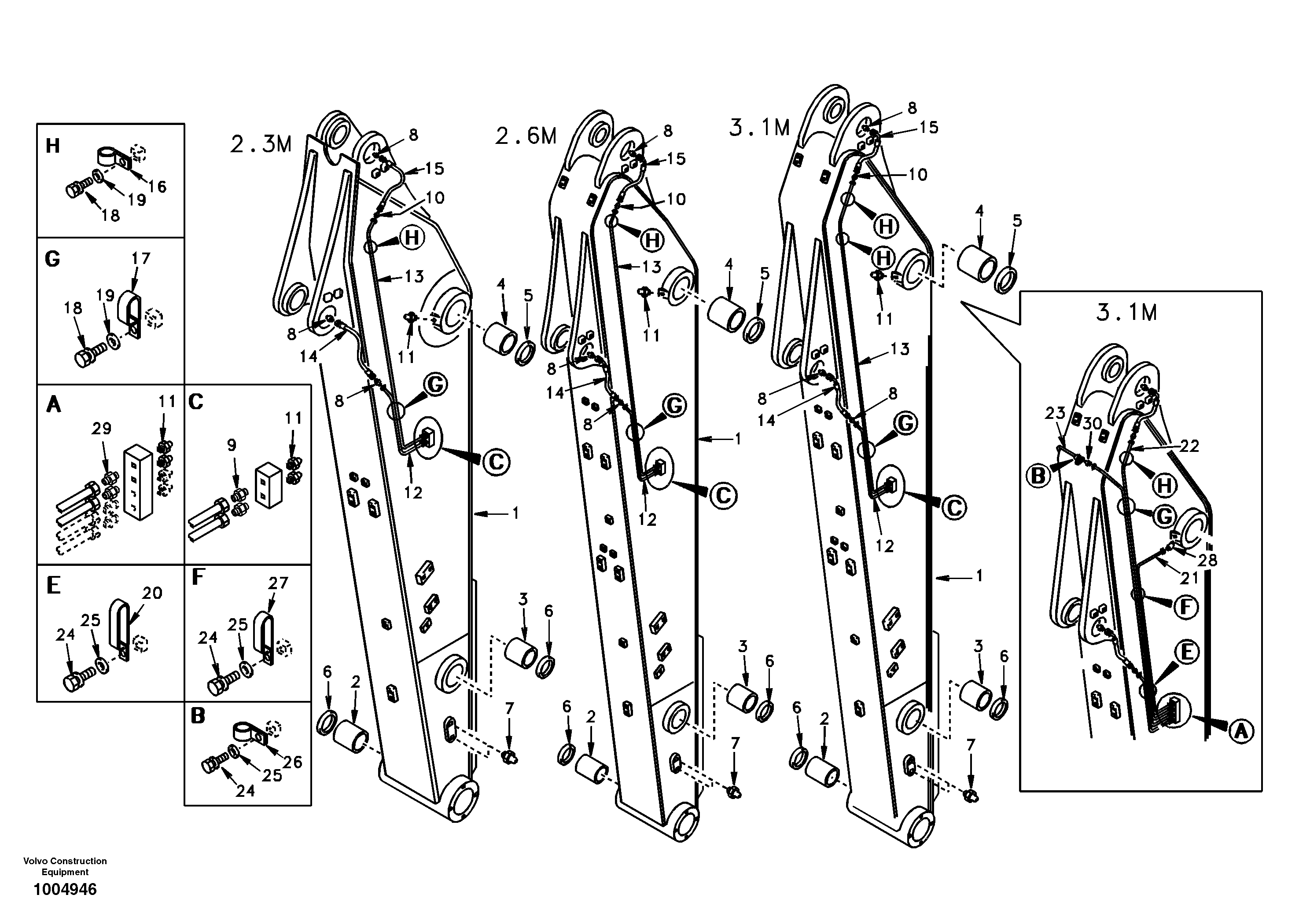 Dipper arm and grease piping with piping seat  SER NO 3031- — volvo parts diagram