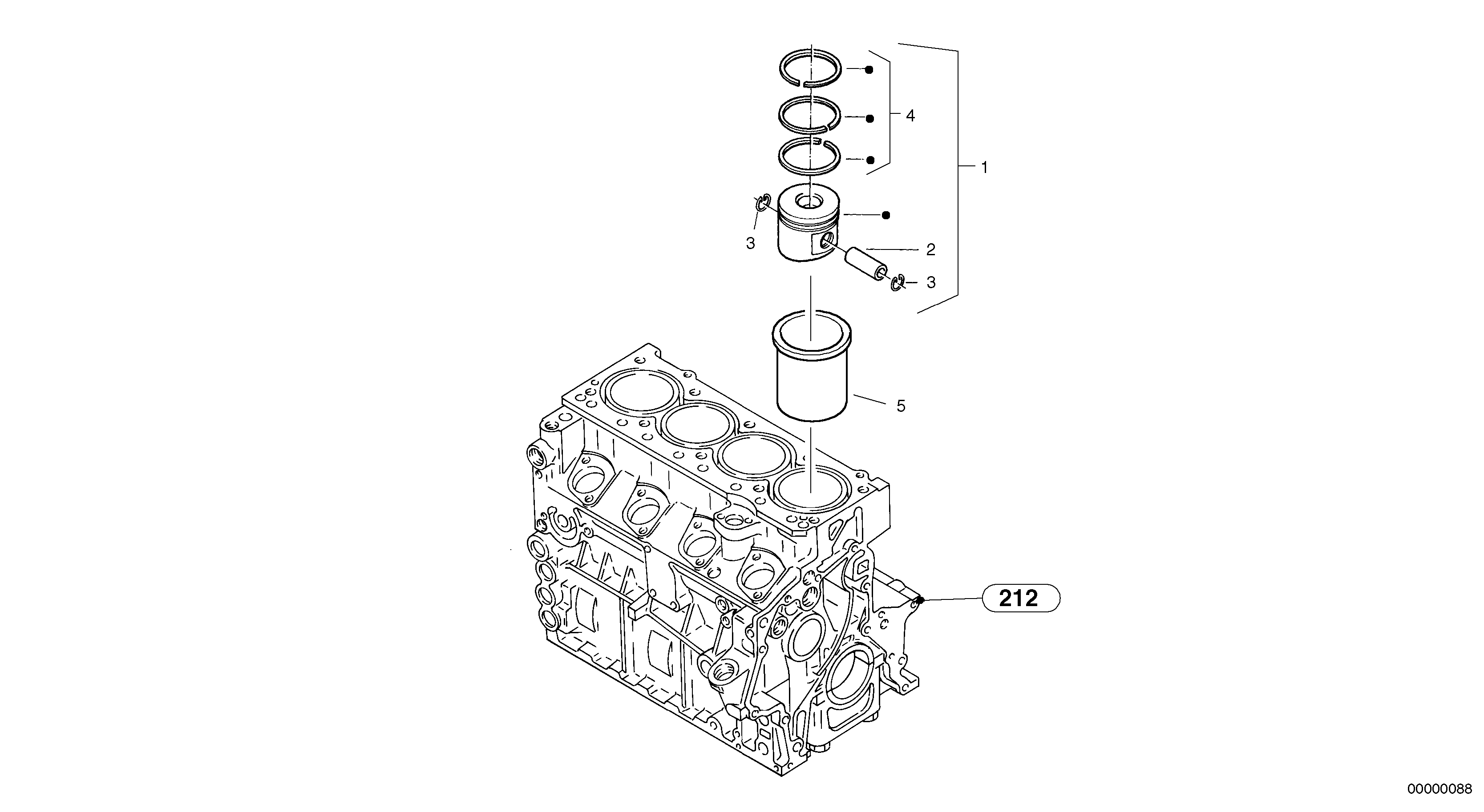 Cylinder bush and piston — volvo parts diagram