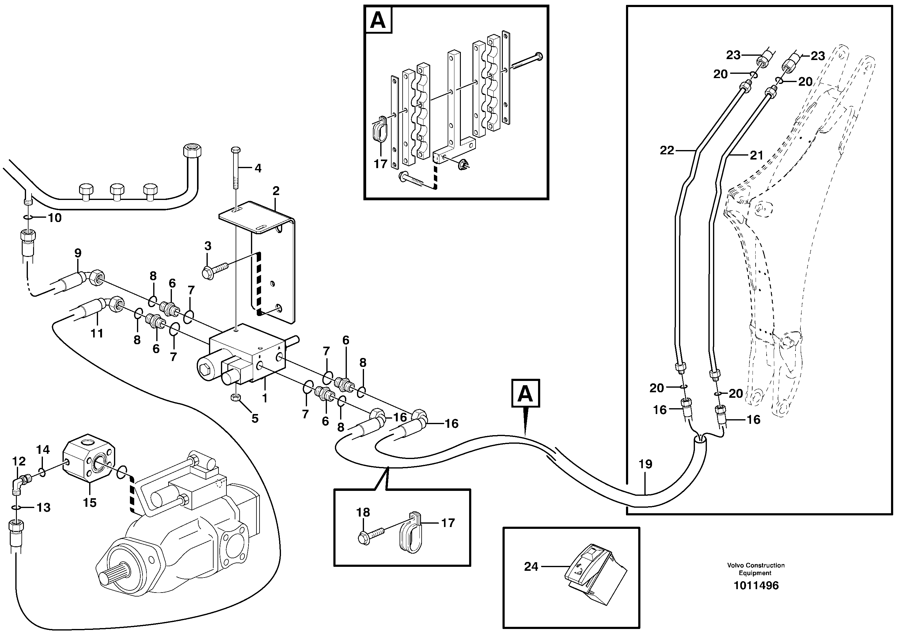 Hydraulic attachment bracket digger  11891335, 11891352, 11891361, 11891363 — volvo parts diagram