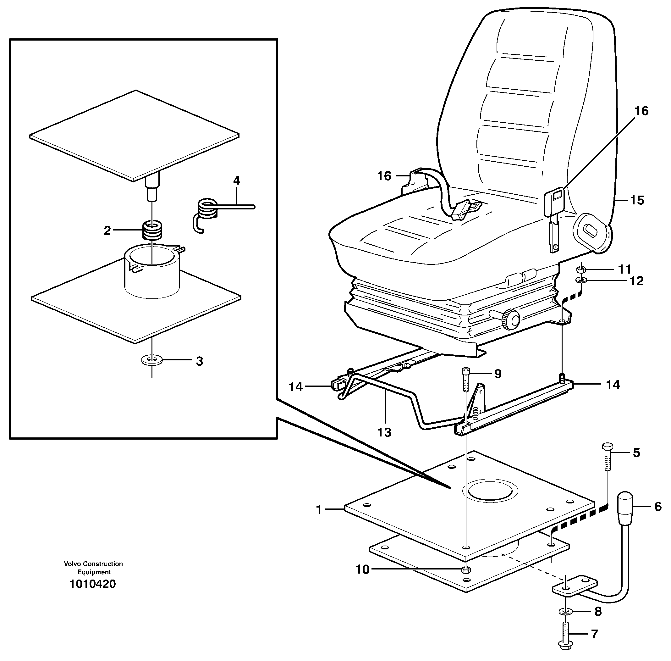 Operator seat with fitting parts — volvo parts diagram