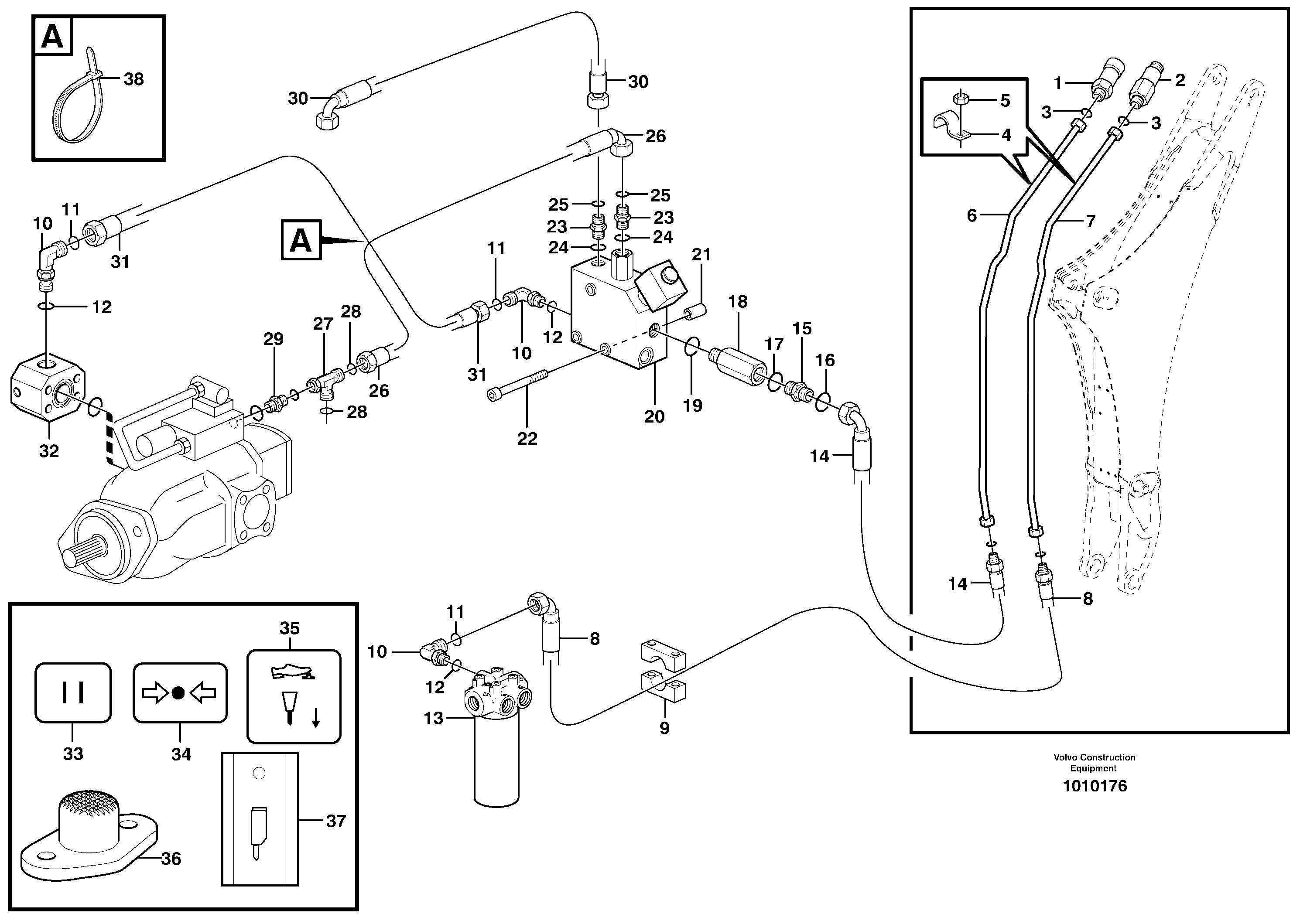 Hydraulic system, hammer  11891090 — volvo parts diagram