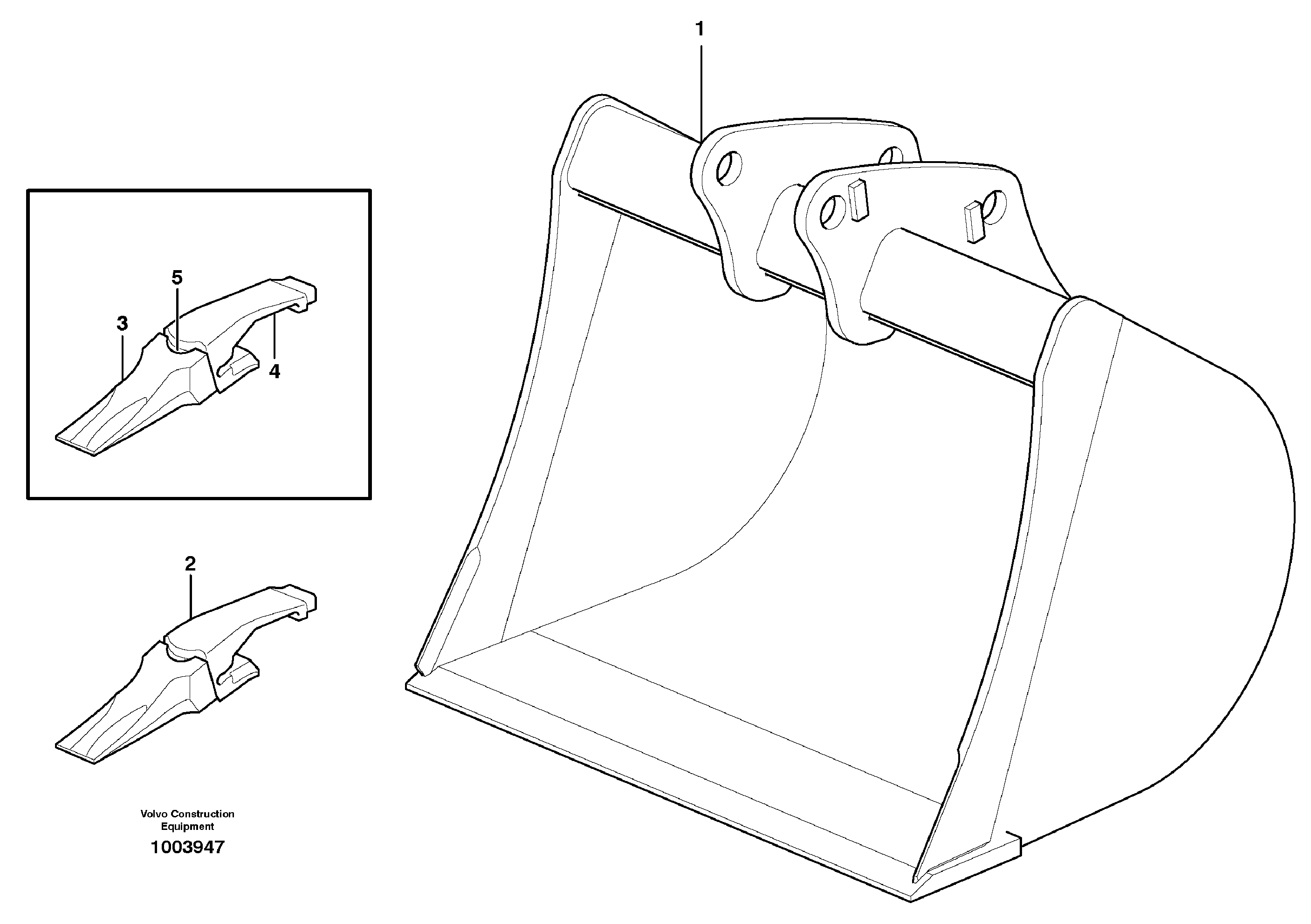 Bucket, straight with teeth  (BACKHOE) — volvo parts diagram