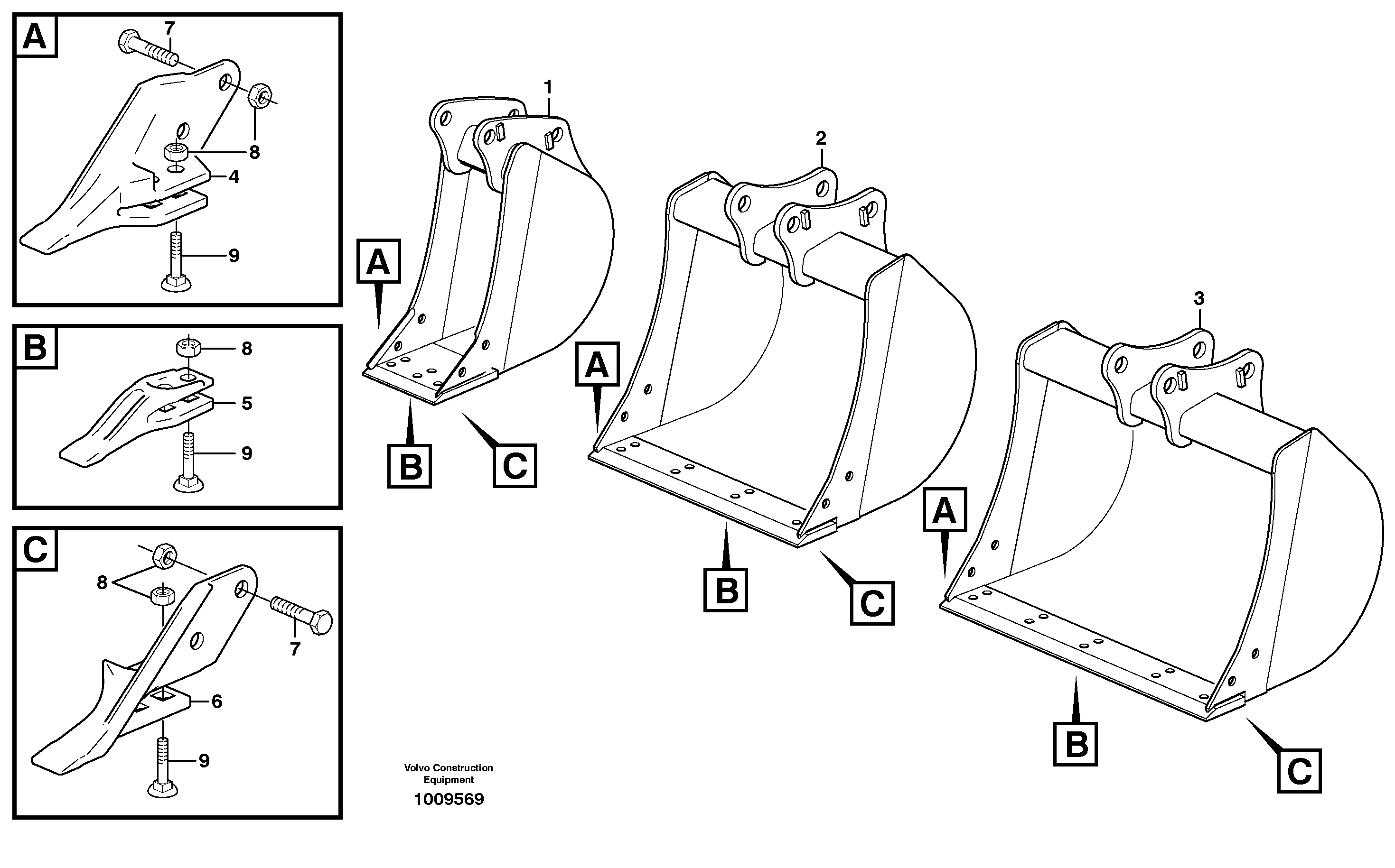 Bucket, straight with teeth  (BACKHOE) — volvo parts diagram