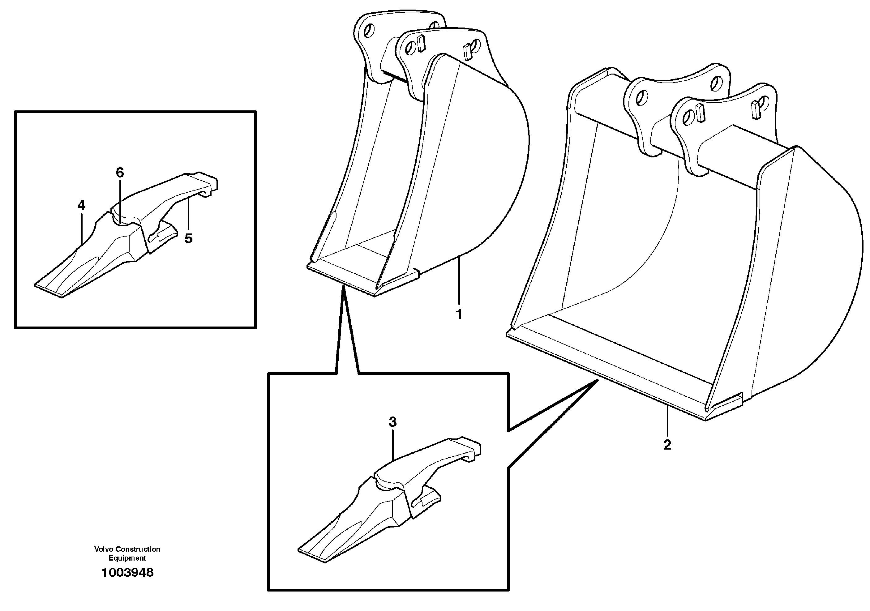 Bucket, straight with teeth  (BACKHOE) — volvo parts diagram