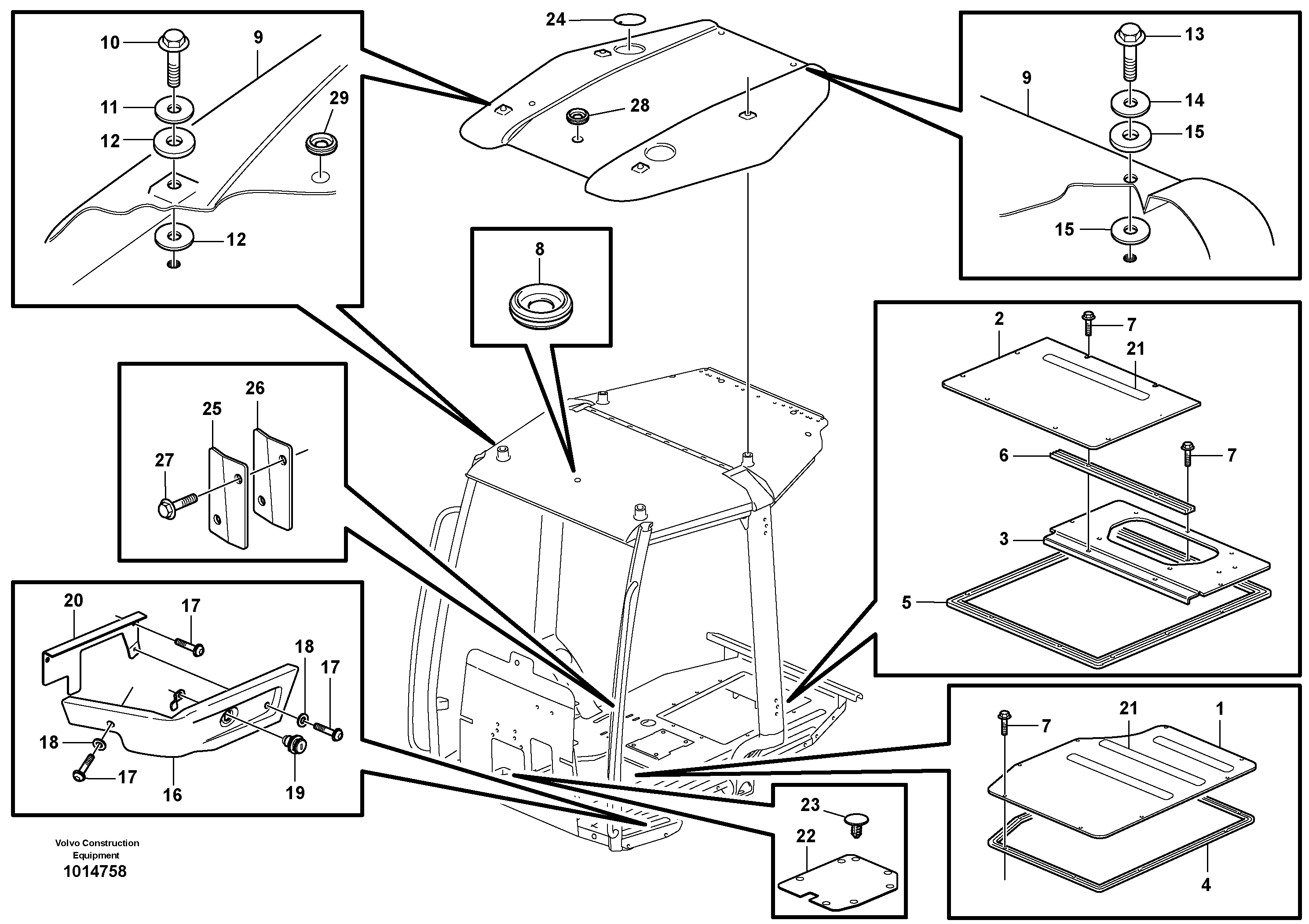 Cab body: roof and floor panel. — volvo parts diagram