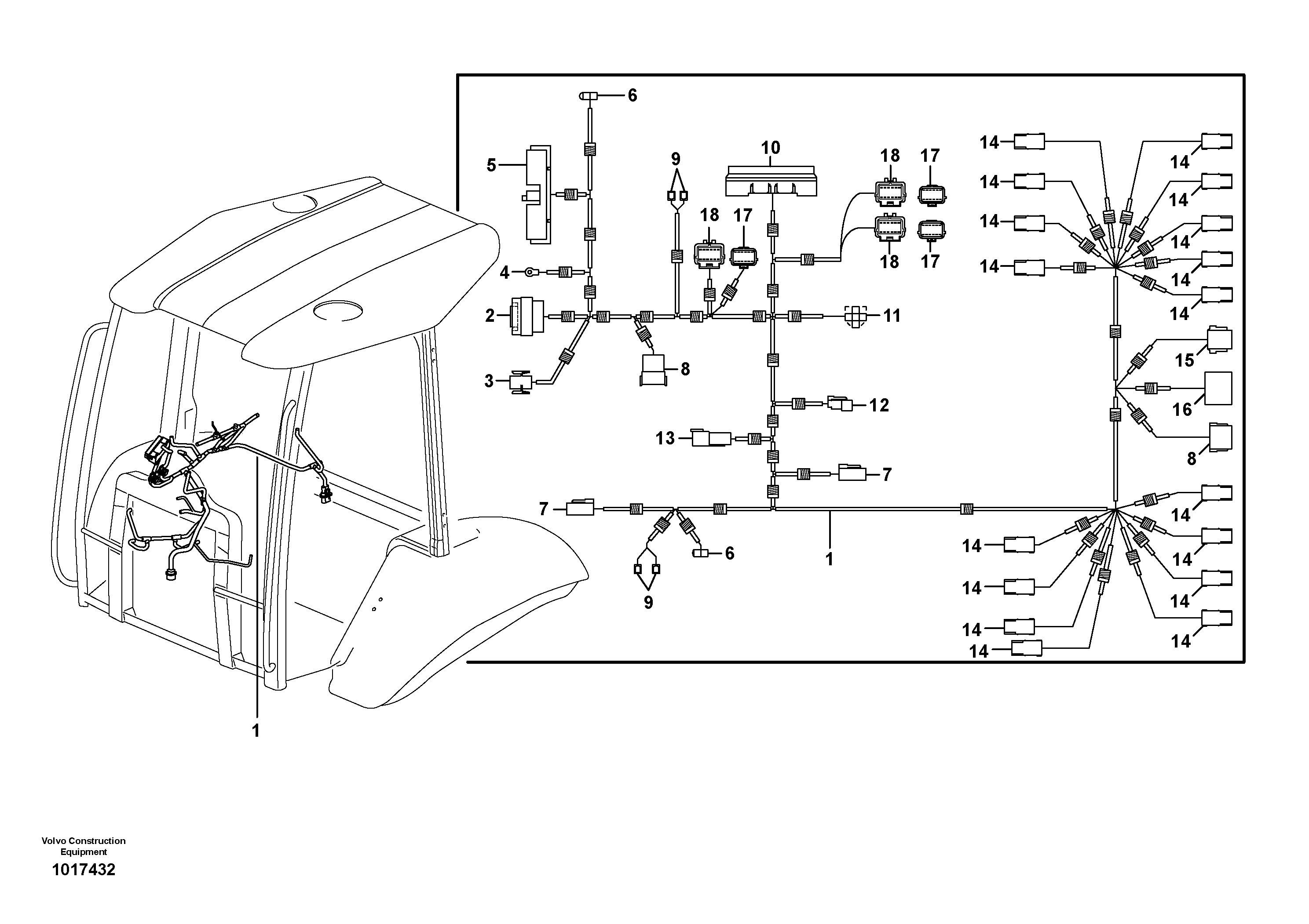 Cable harness, control panel right  SER NO 10705- — volvo parts diagram