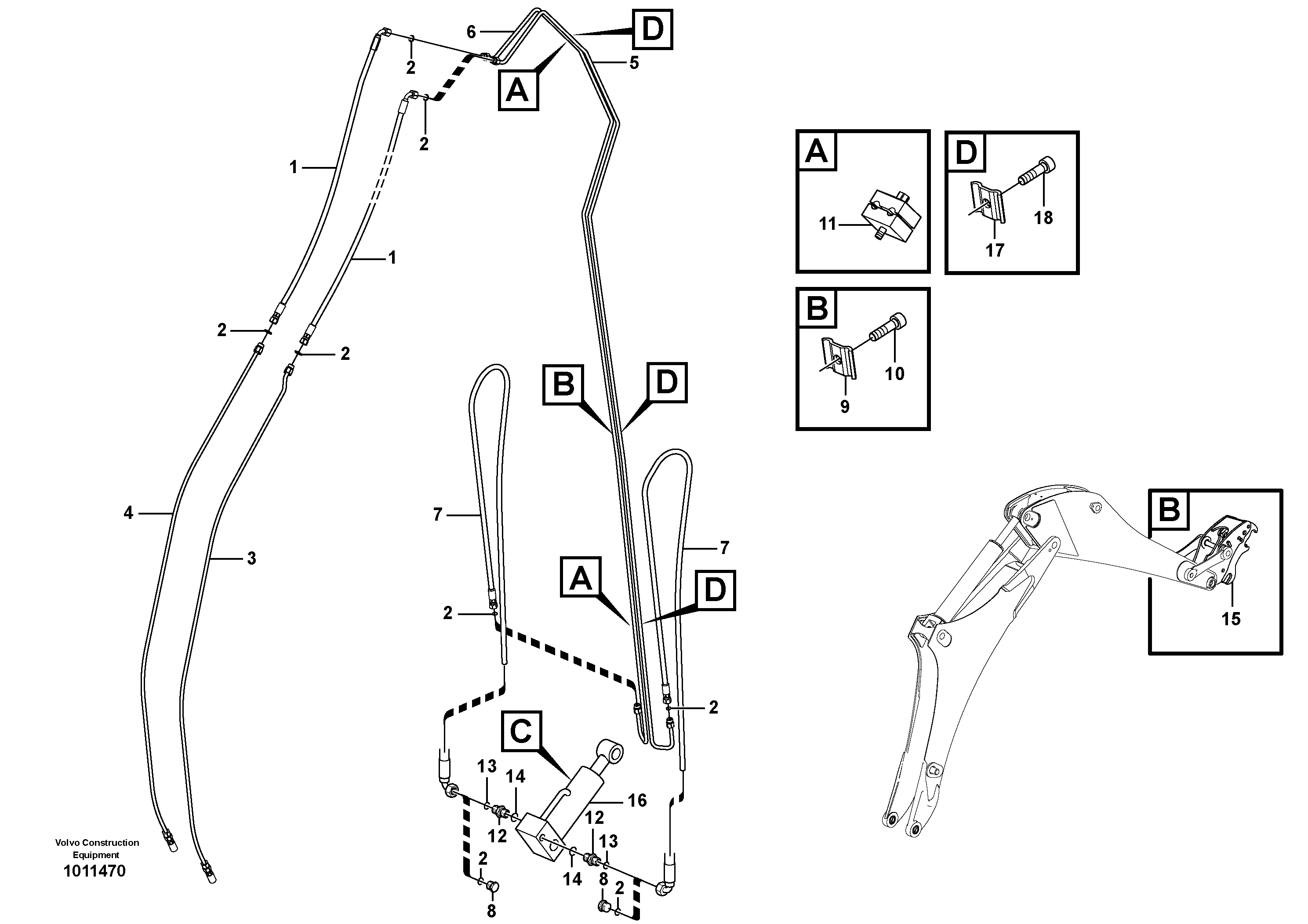 Hydraulic attachment bracket digger (11891352, 11891363) — volvo parts diagram