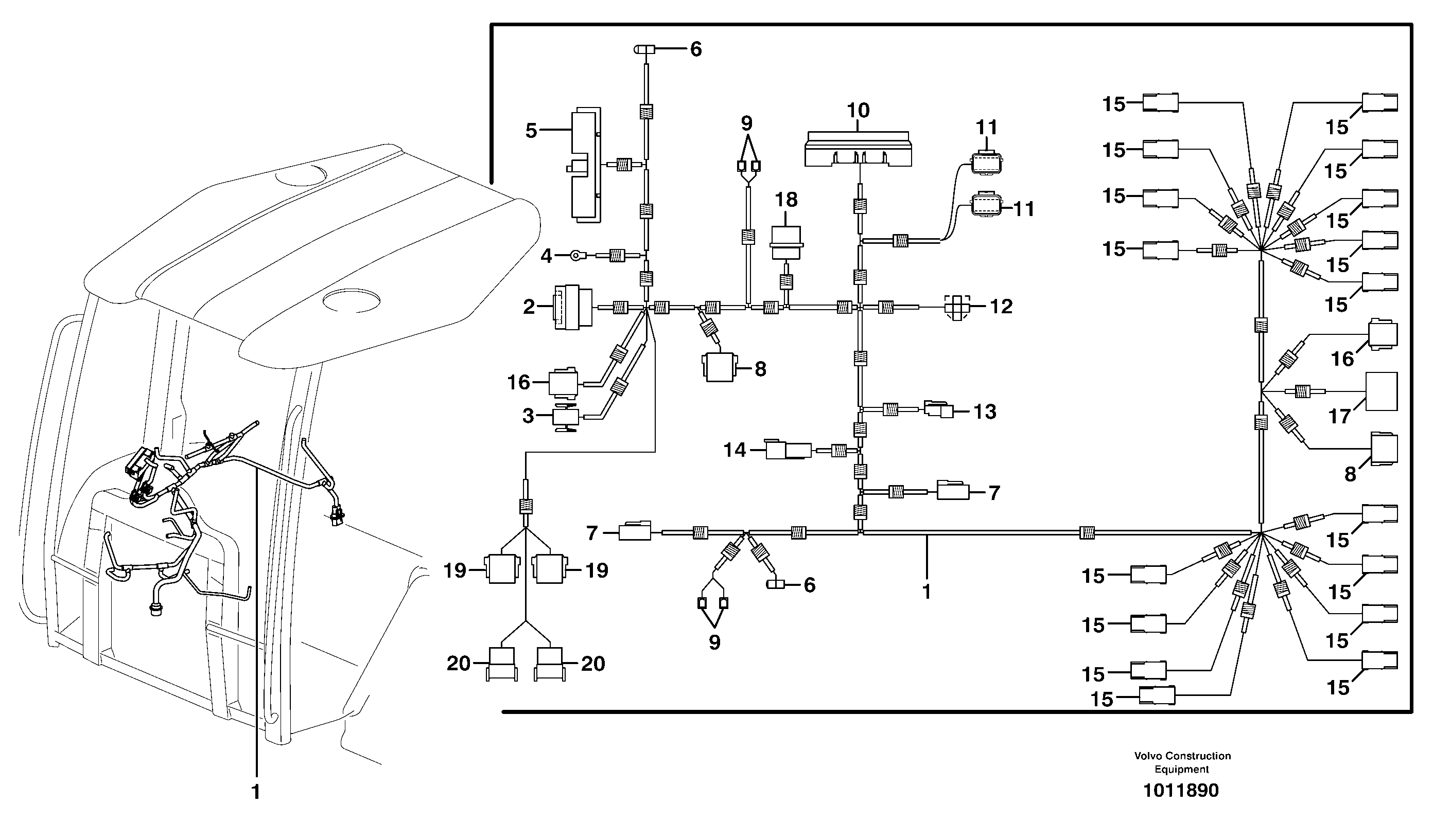 Cable harness, control panel right  11891255 — volvo parts diagram