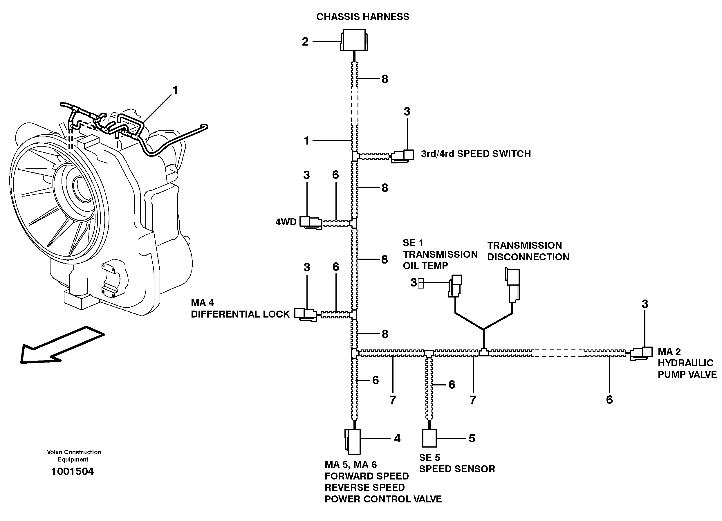 Cable harness, transmission.  11891209, 11891224 — volvo parts diagram