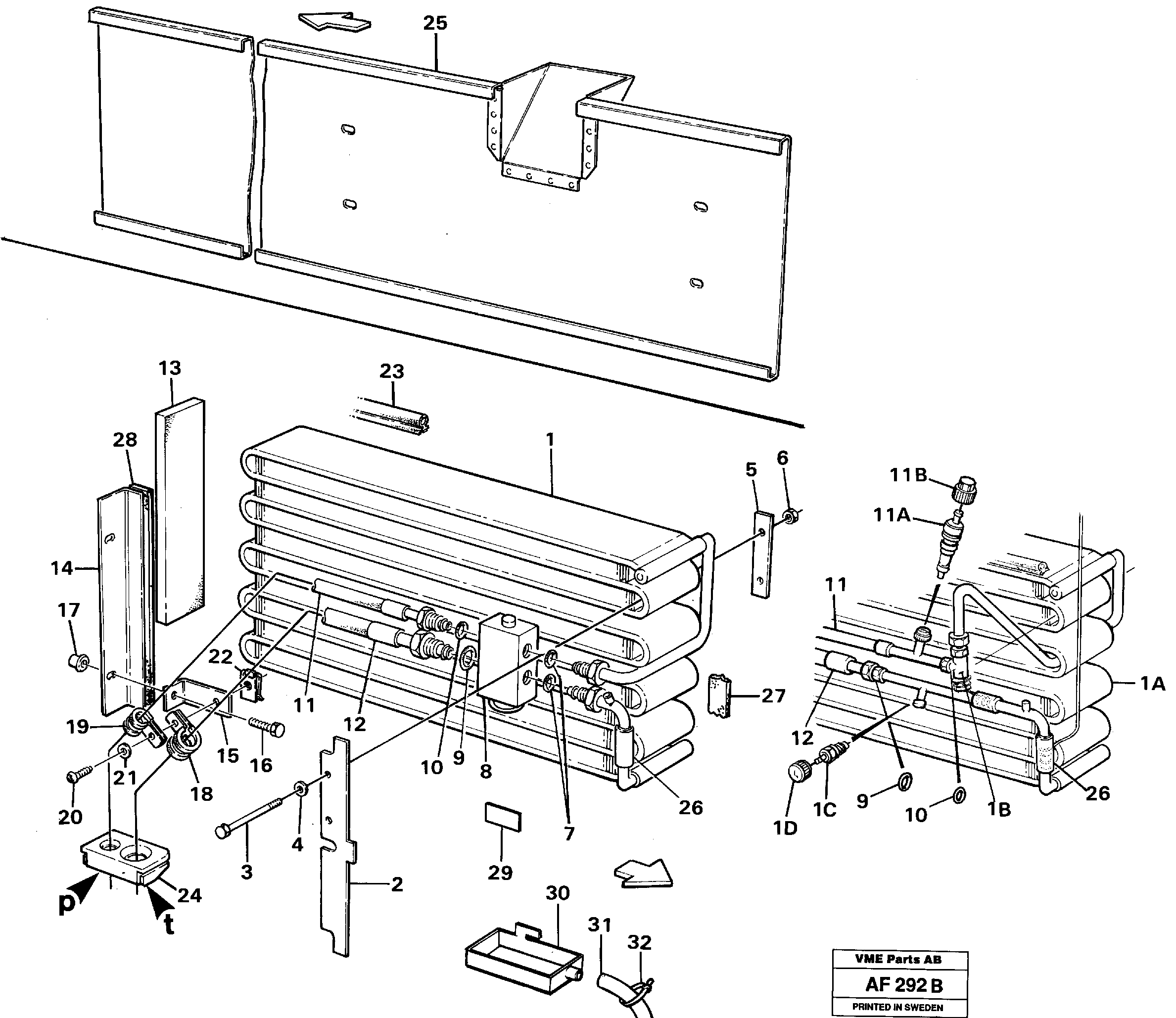 Evaporator with fitting parts.  91893,   92246,   92792,   93448 — volvo parts diagram