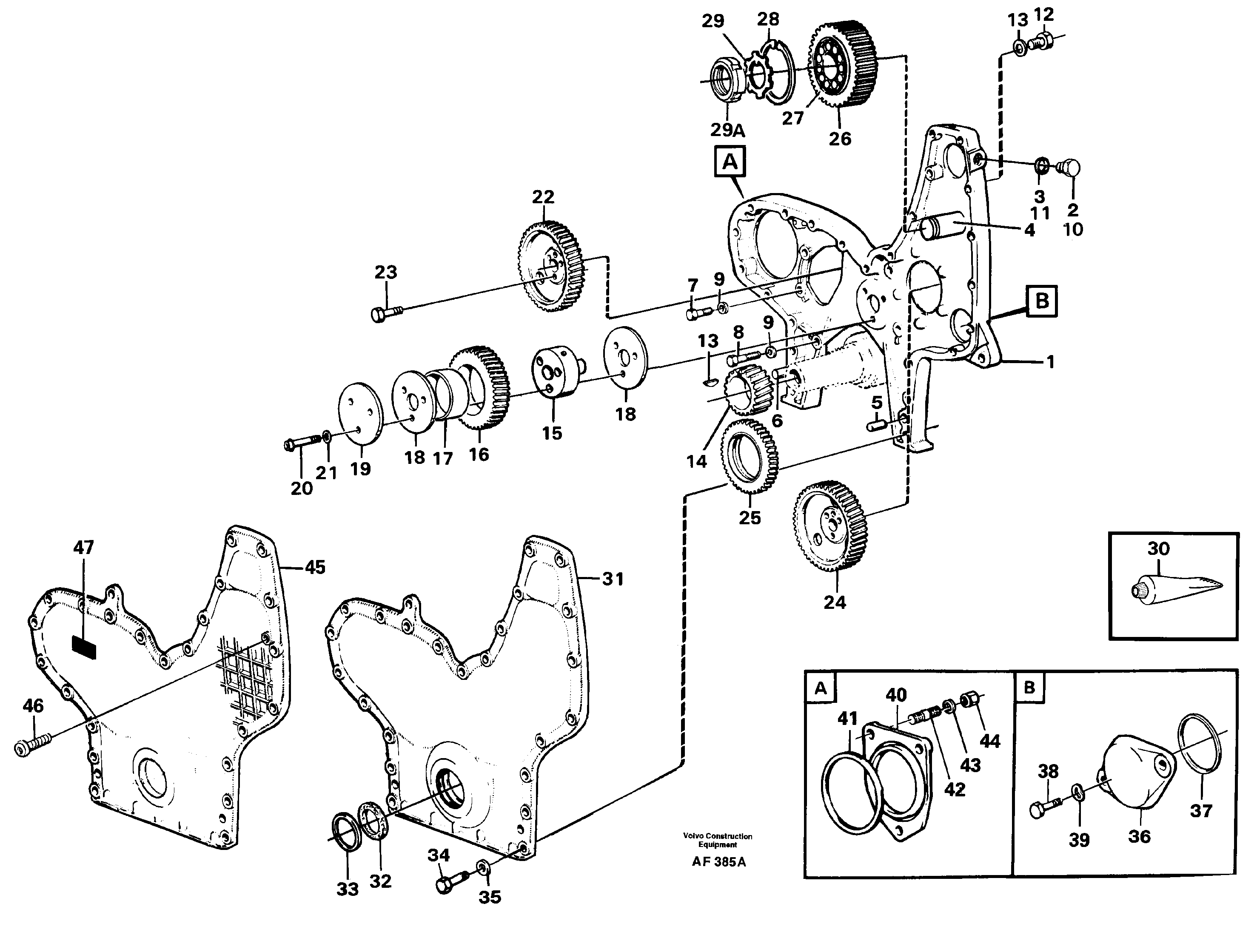 Timing gear casing and gears.  TD 103 KCE — volvo parts diagram