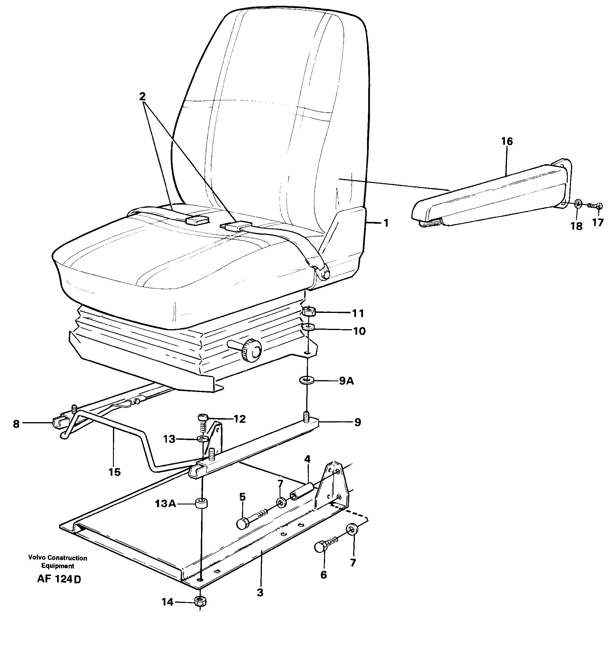 Operator seat with fitting parts — volvo parts diagram
