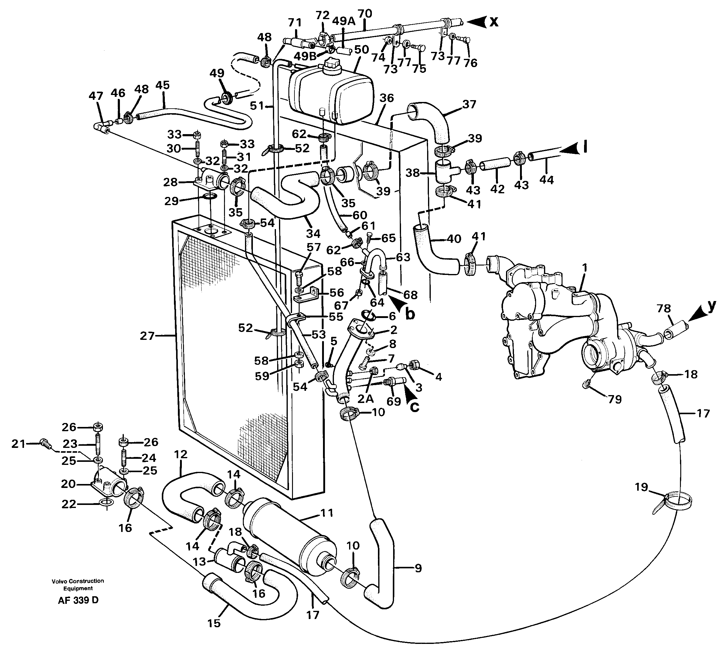 Cooling system.  SER NO 2081 -   / SER NO 60501 - USA — volvo parts diagram