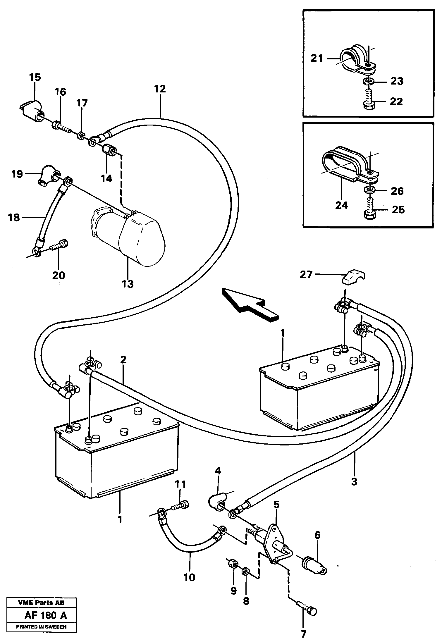 Battery with assembling details — volvo parts diagram