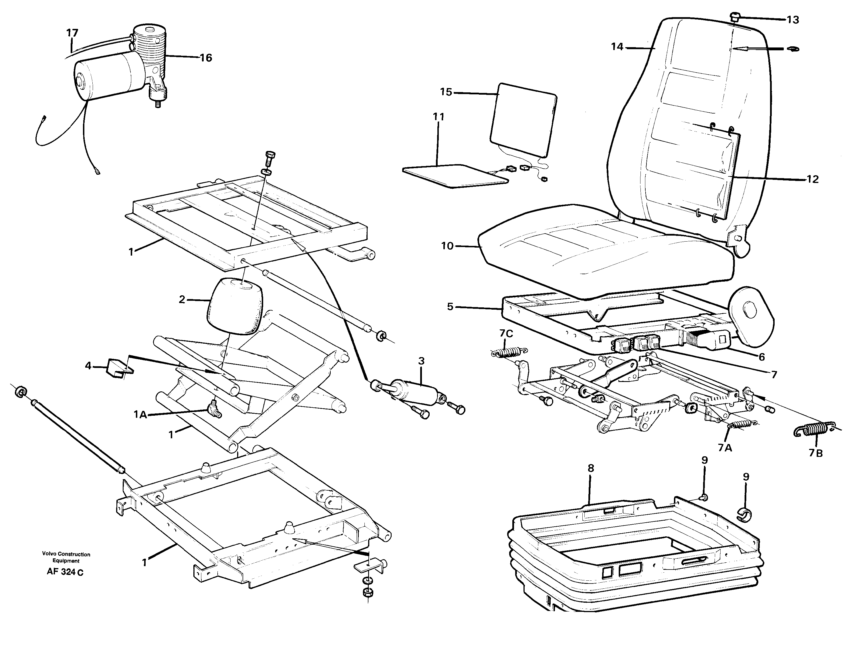 Operator's seat, heated, air suspensioned.  92075,   92196,   92404,   92405 — volvo parts diagram