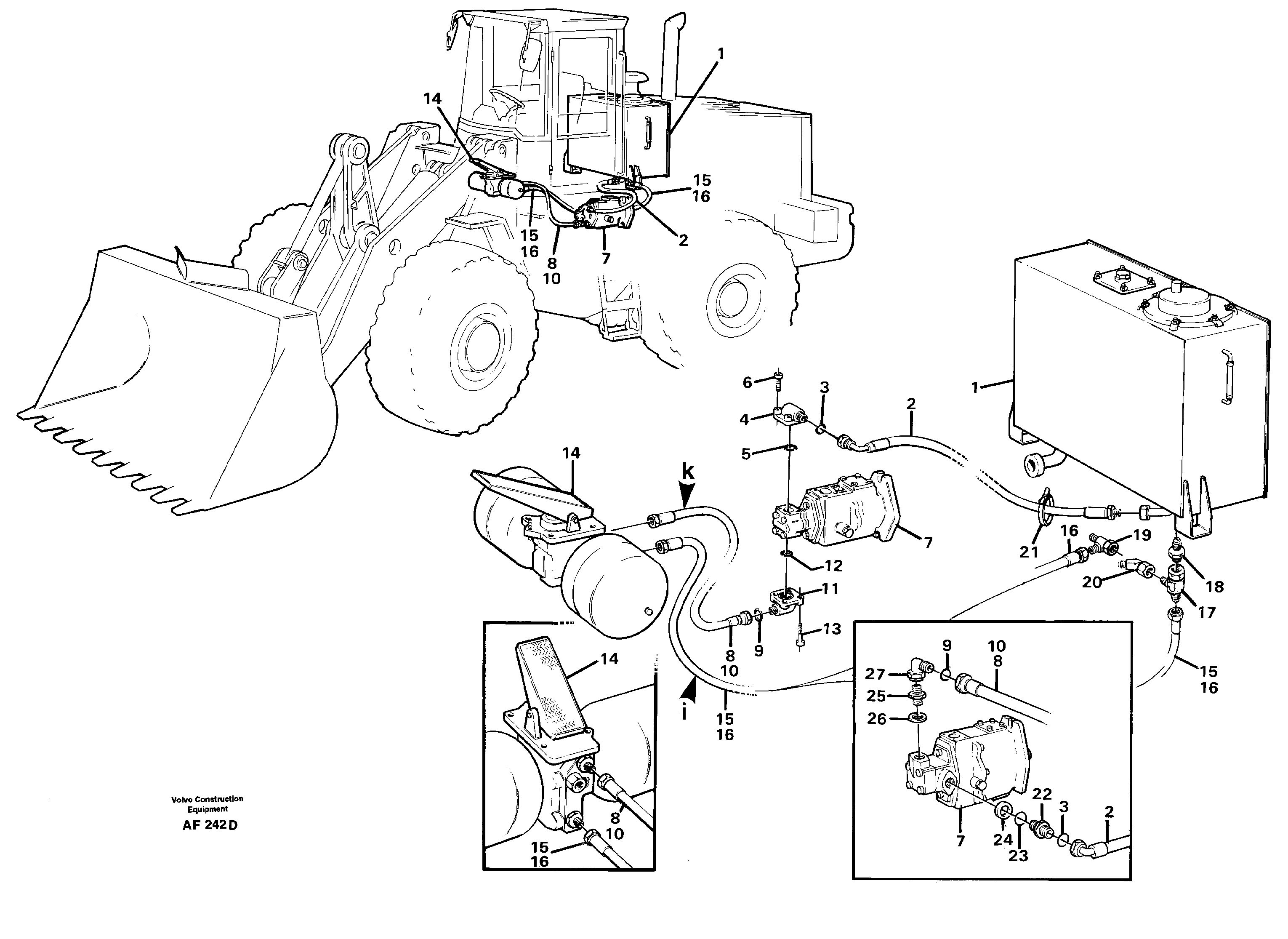 Brake hoses: tank - pump - footbrake valve — volvo parts diagram
