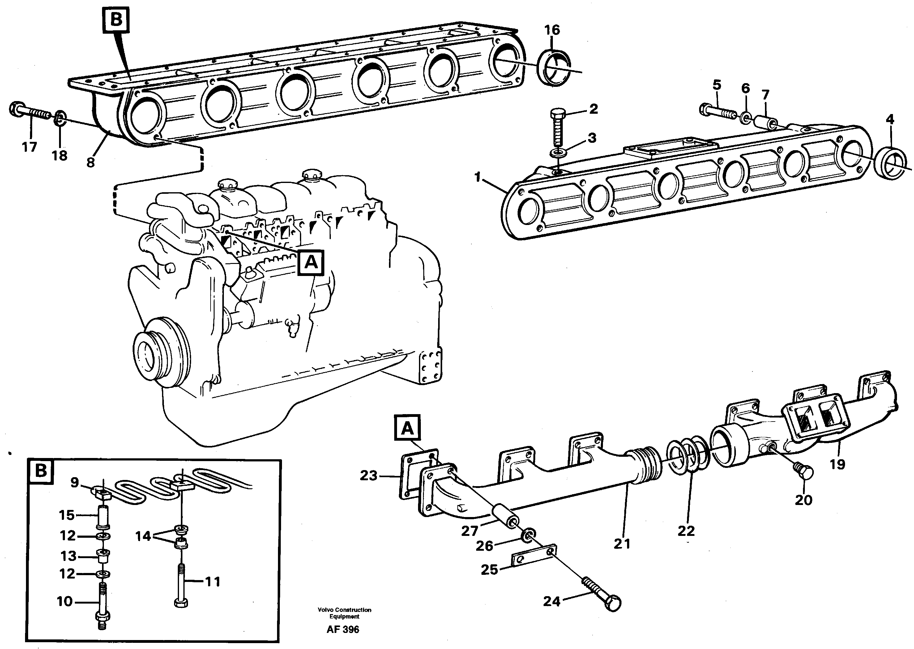 Inlet manifold and exhaust manifold — volvo parts diagram