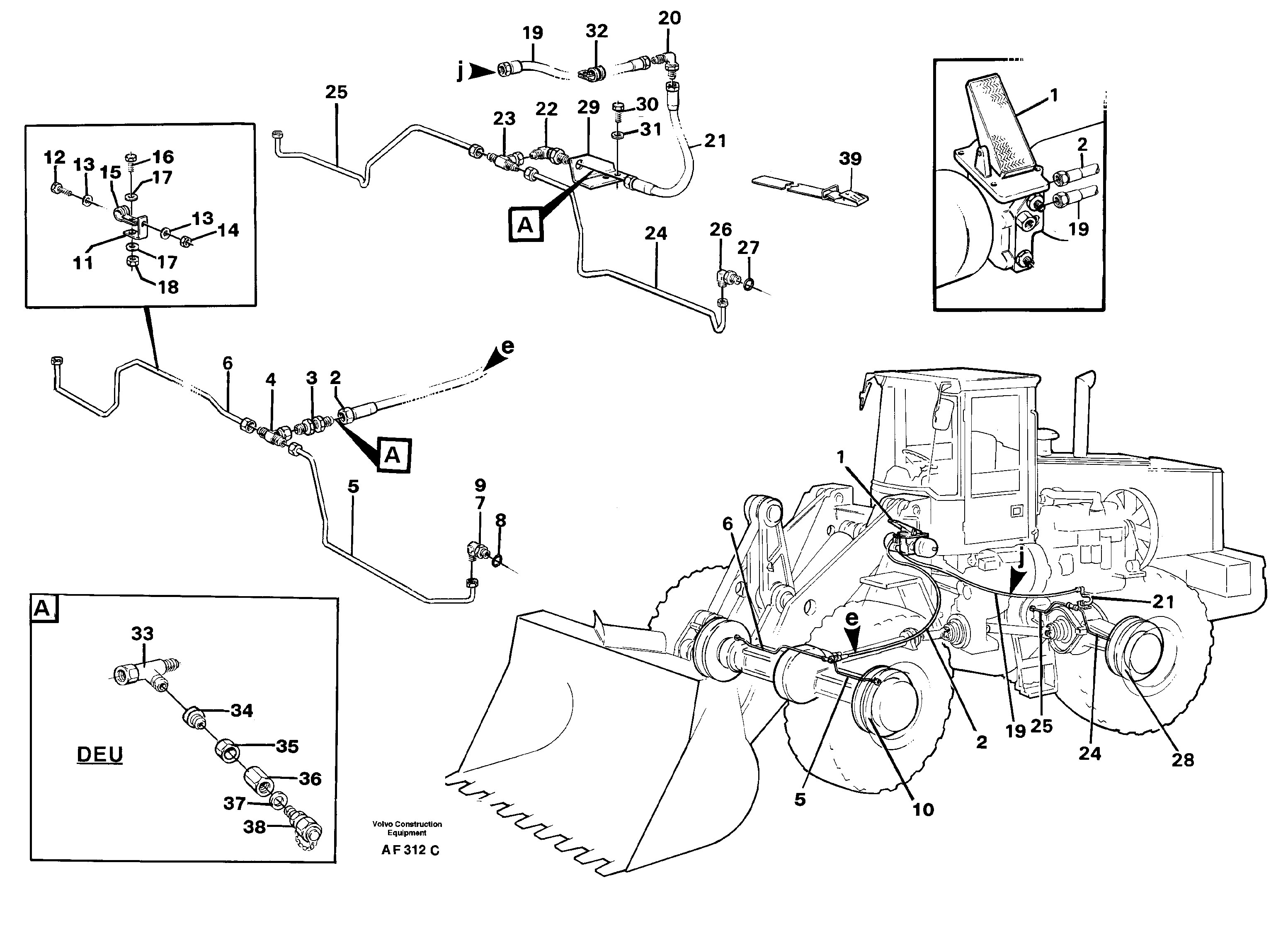 Brake pipes: footbrake valve - front- and rear axle.  SER NO 1234 - /   SER NO 60097 - USA — volvo parts diagram