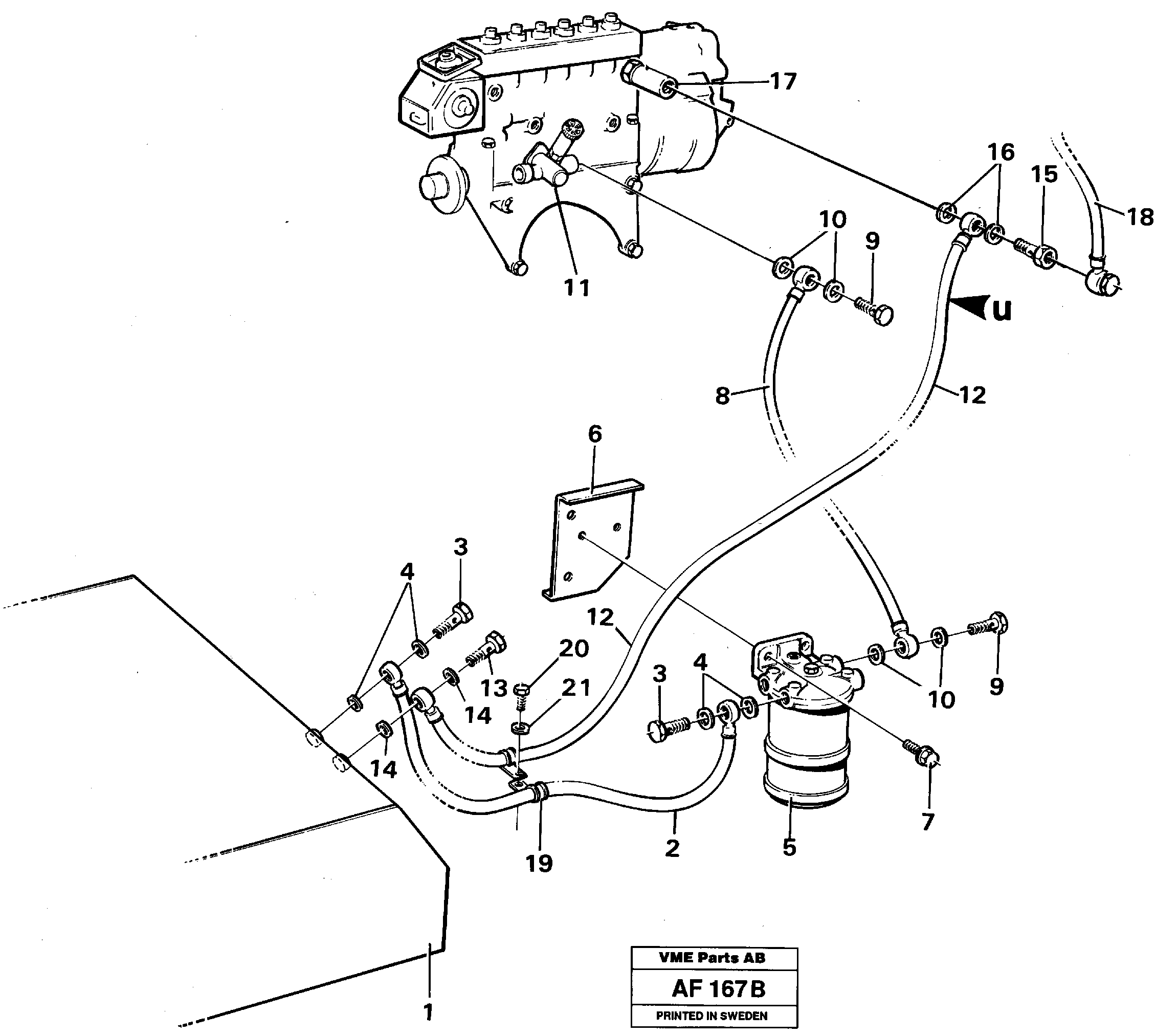 Fuel pipes, fuel tank - injection pump.  TD 102 GC / KCE — volvo parts diagram