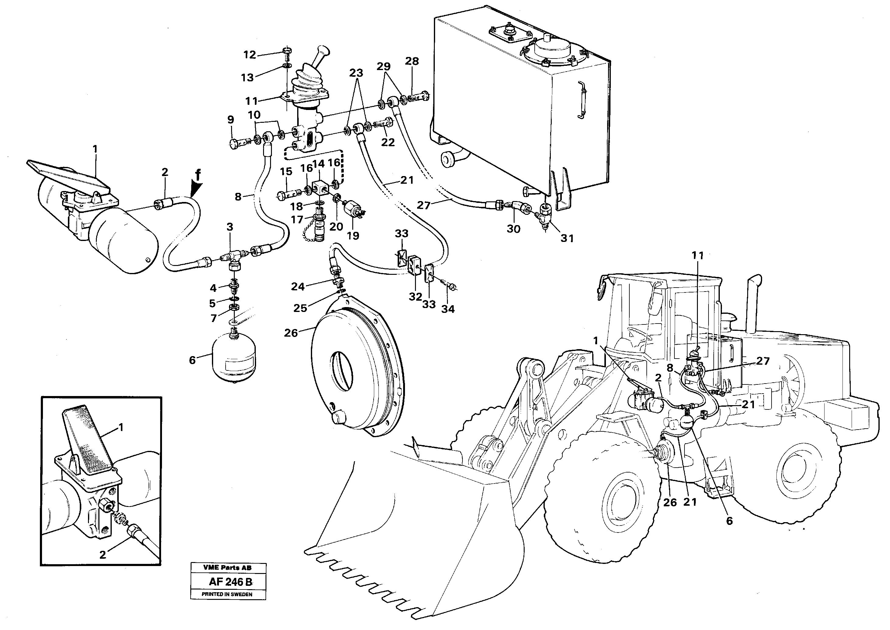 Brake hoses: parking brake.  SER NO - 1506 /   SER NO - 60202 USA — volvo parts diagram