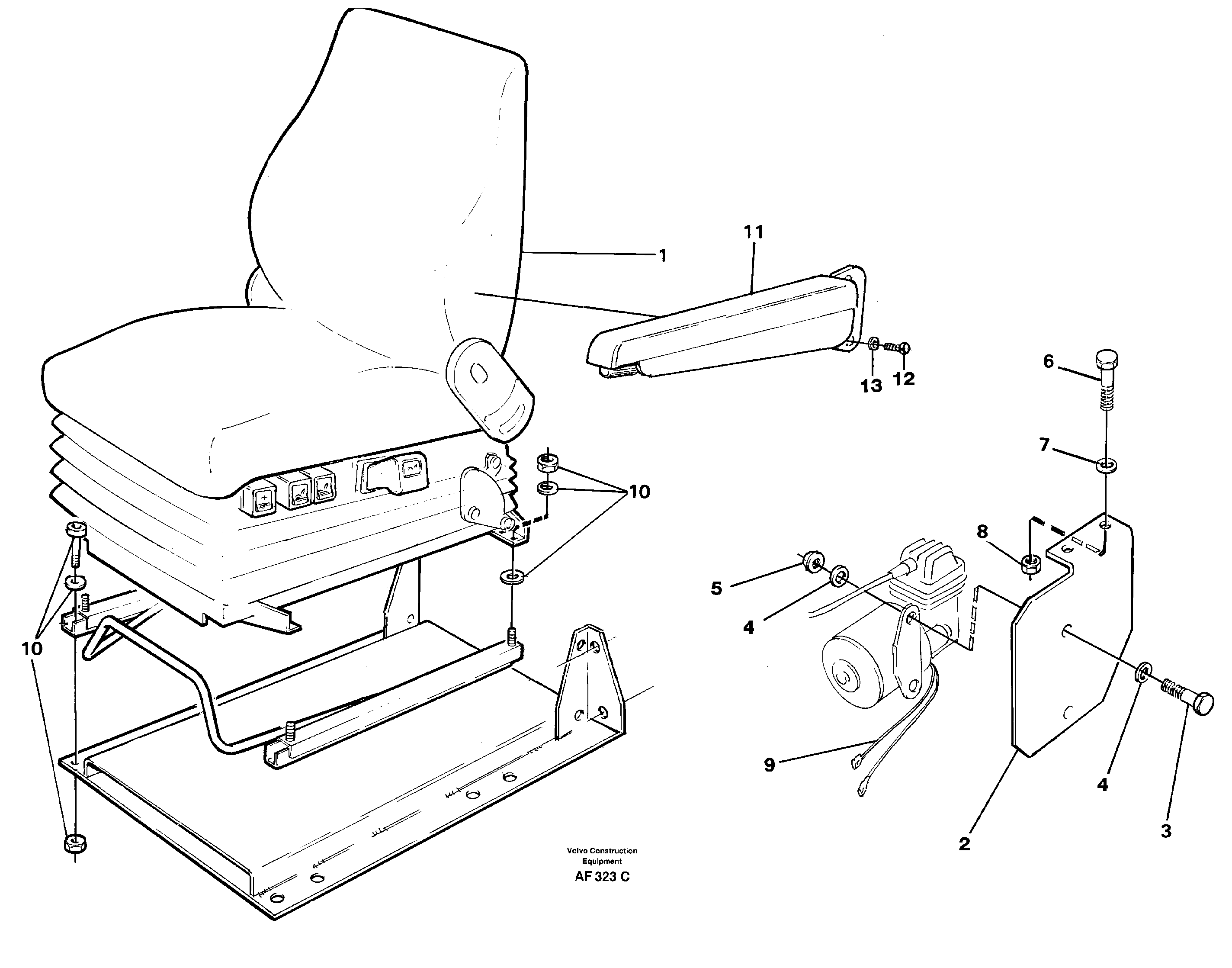 Operator's seat, heated, air suspensioned.  92075,   92196,   92404,   92405,   94907,   94914 — volvo parts diagram