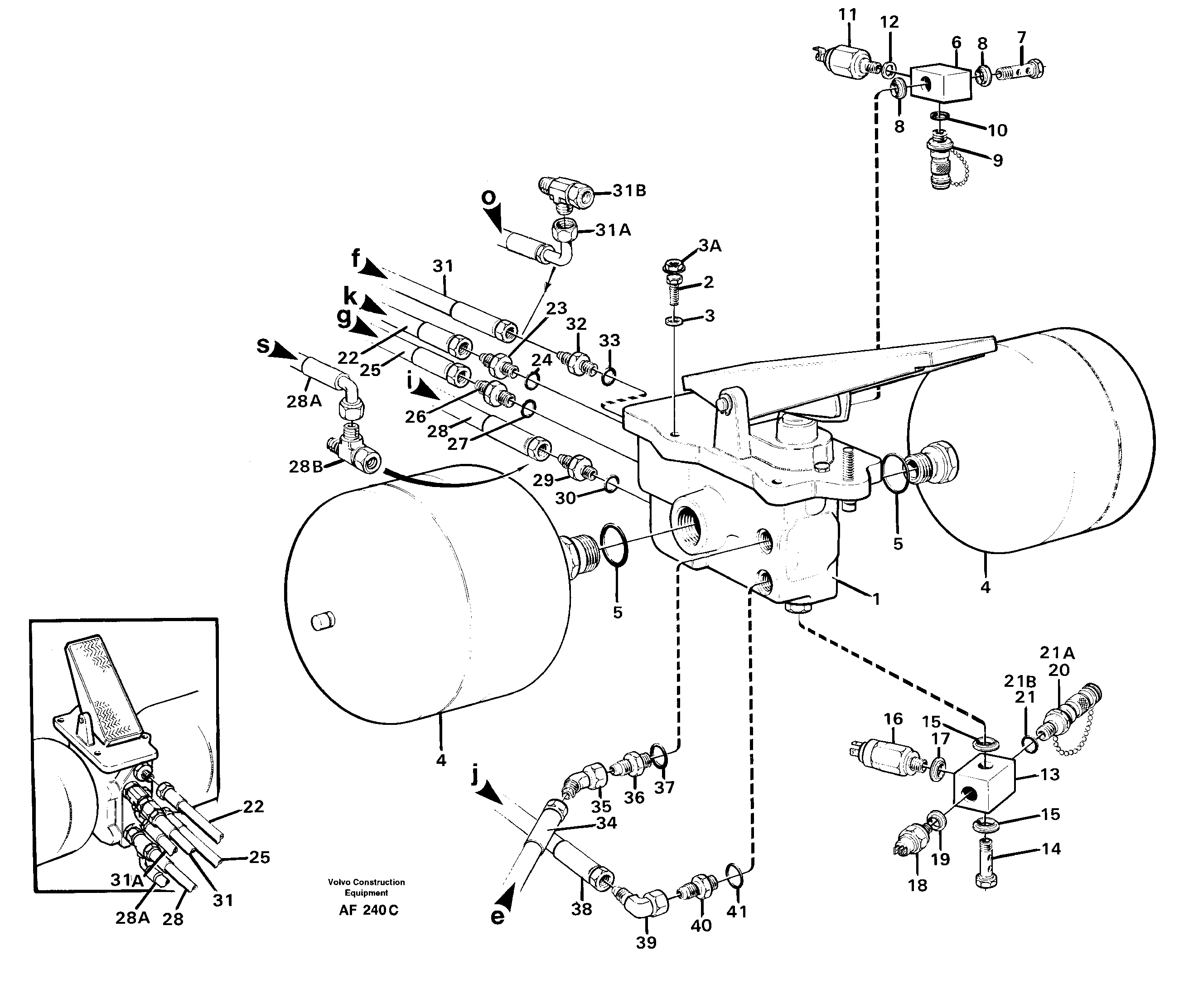 Footbrake valve with connectors — volvo parts diagram
