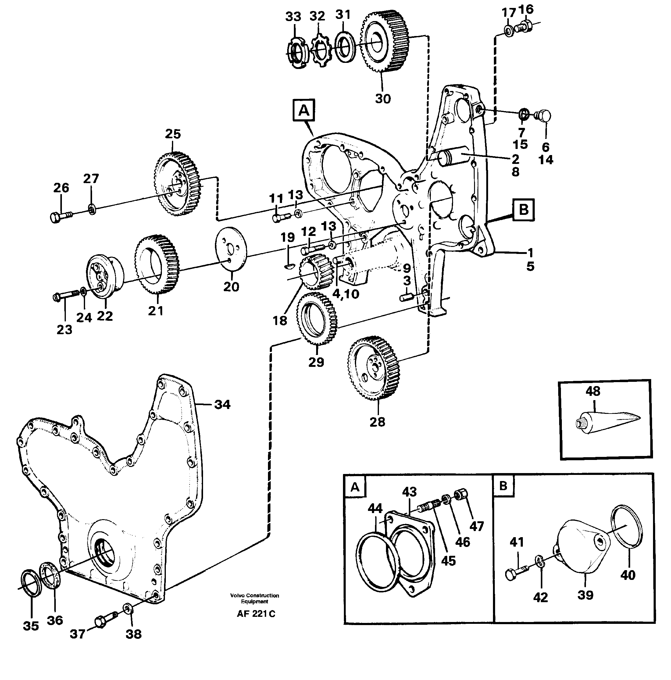 Timing gear casing and gears.  TD 102 GC / KCE — volvo parts diagram