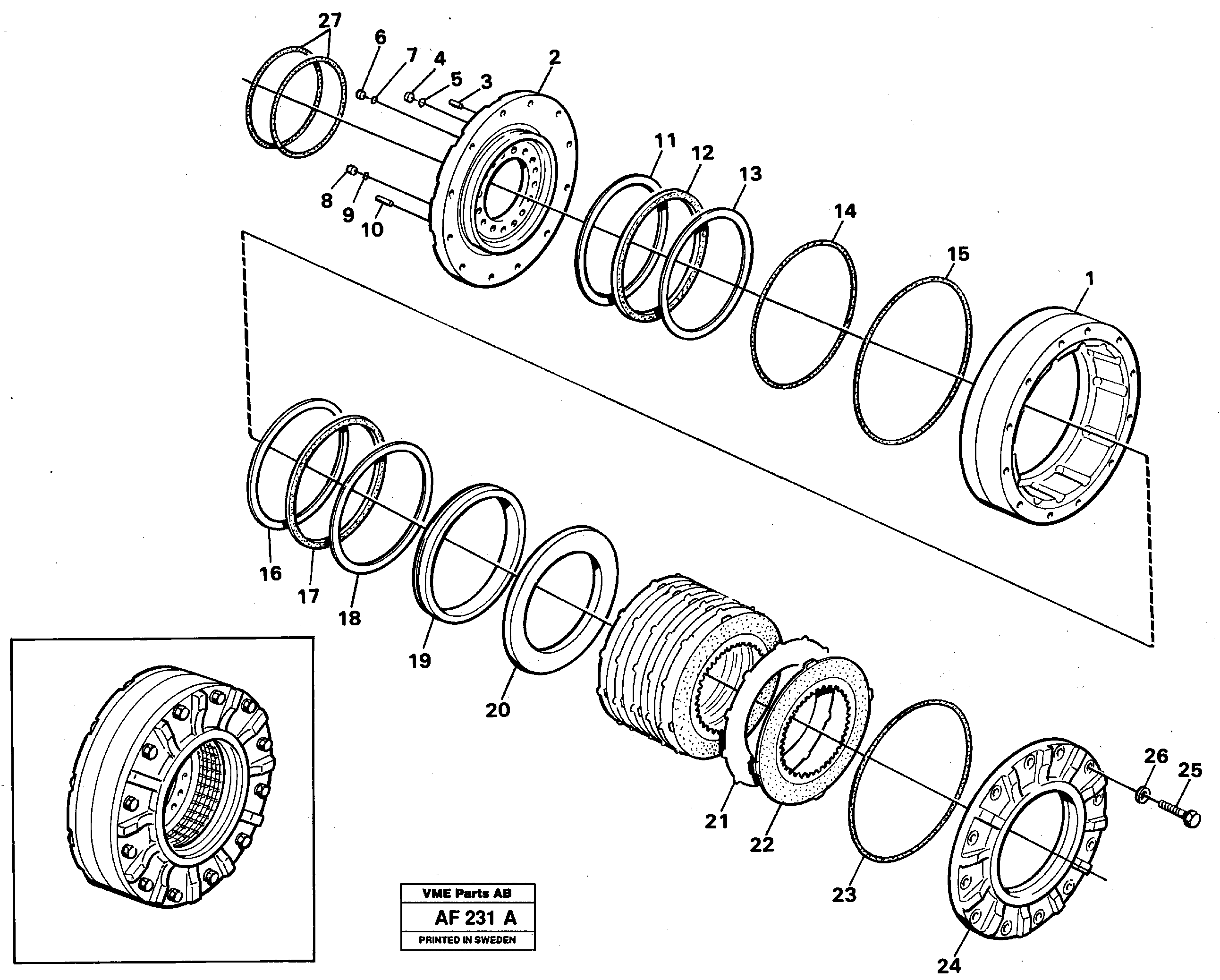Multi-disc brake. SER NO - 1233 / SER NO - 60096 USA — volvo parts diagram