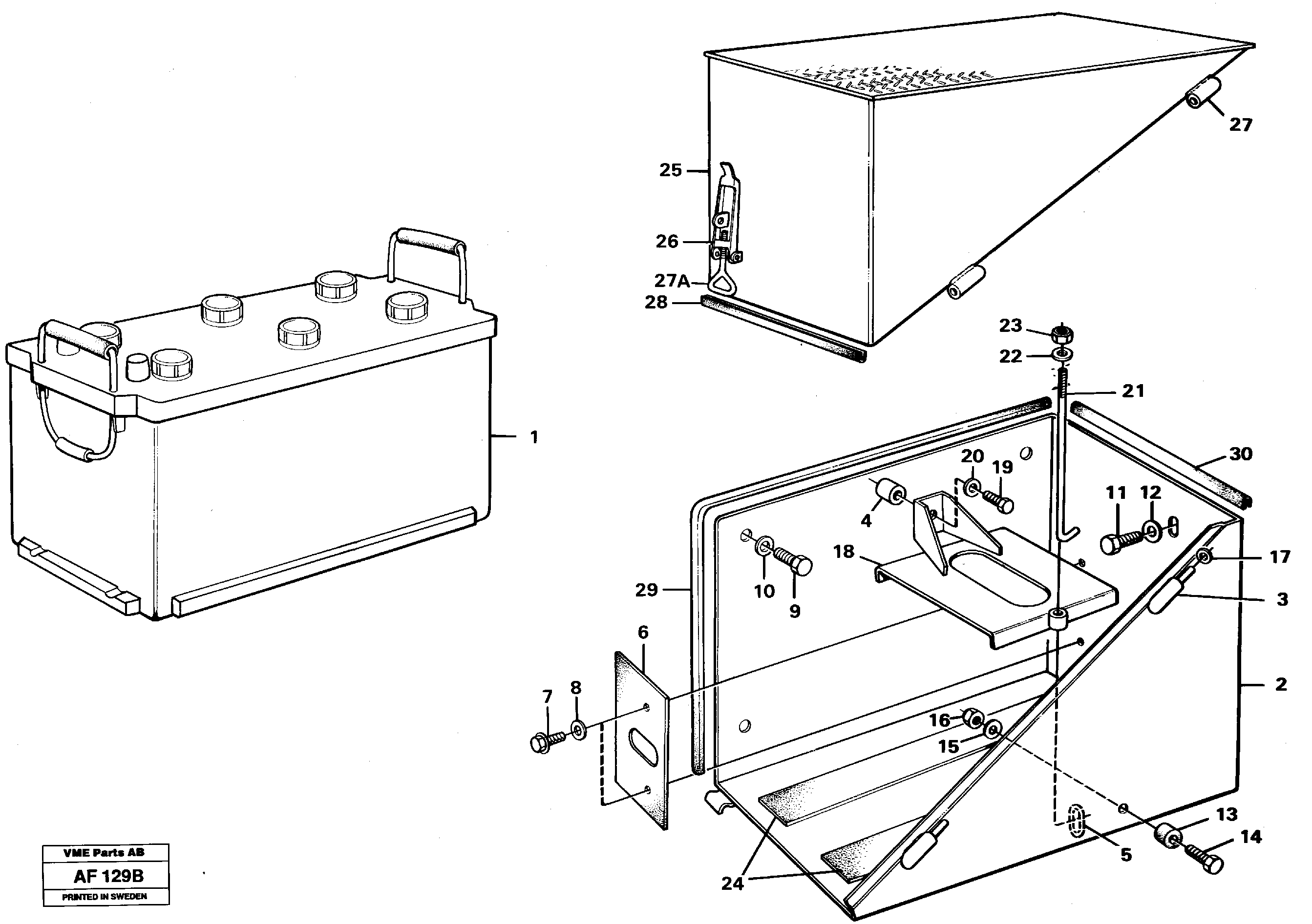 Battery box with fitting parts — volvo parts diagram