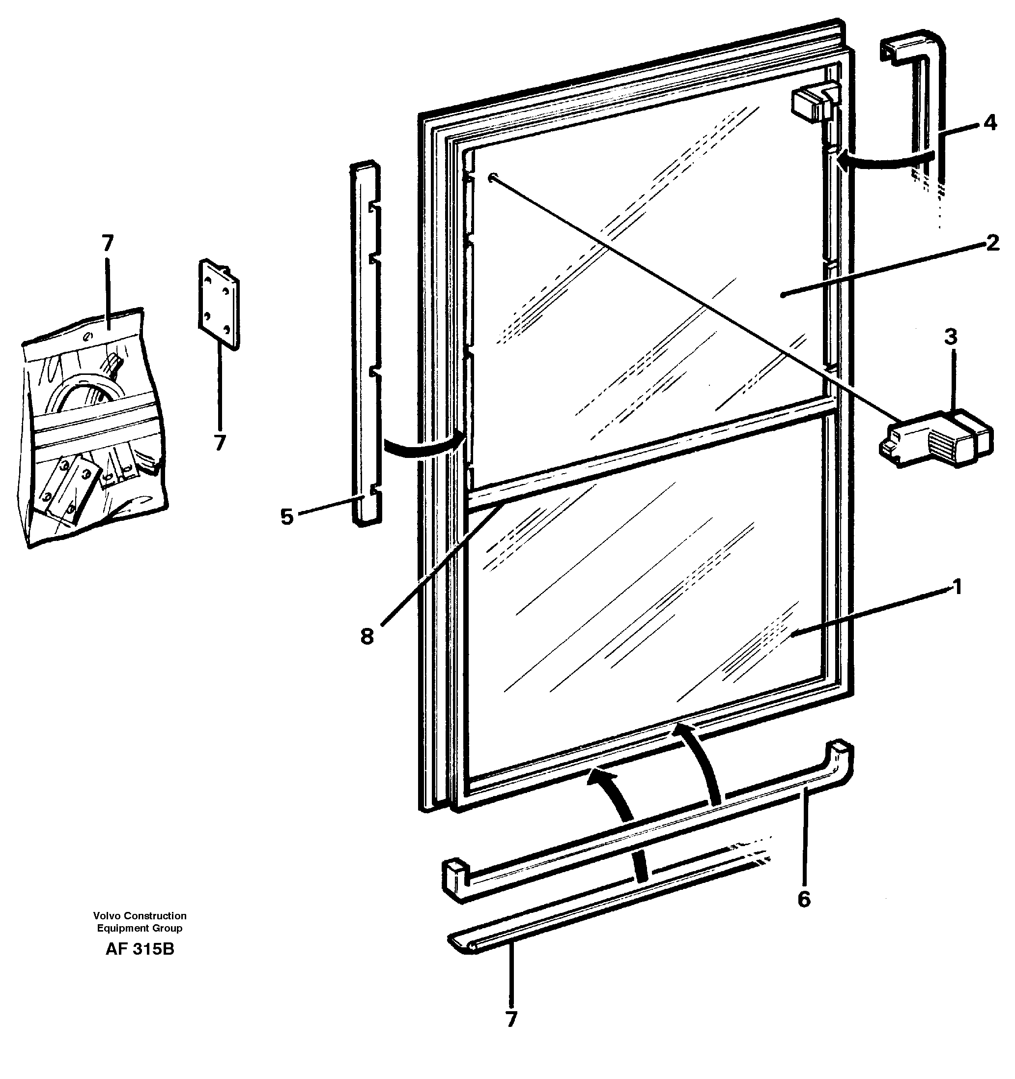 Sliding window. 92028, 92194, 94824 — volvo parts diagram