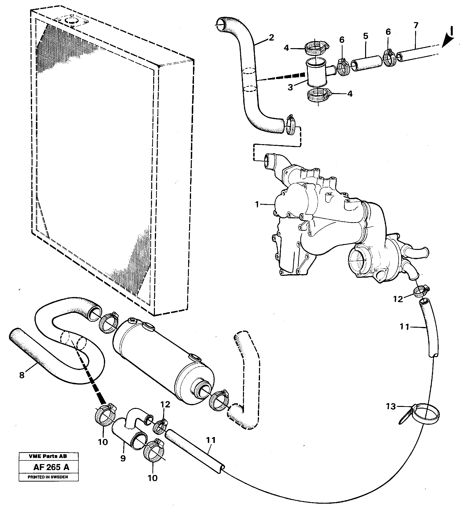 Water pump with connection parts.  91814 — volvo parts diagram