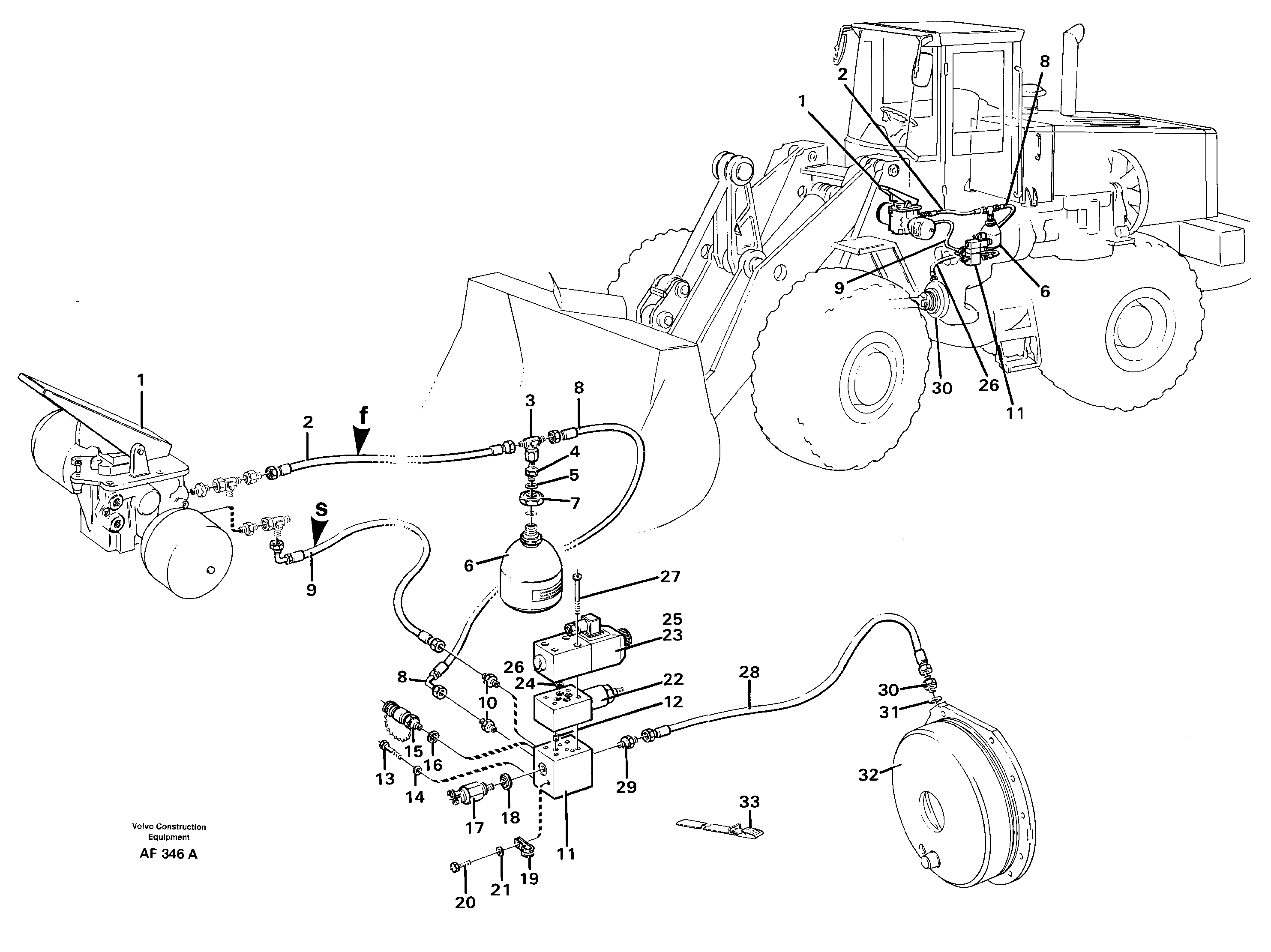 Brake hoses: parking brake.  SER NO 1507 - /   SER NO 60203 - USA — volvo parts diagram