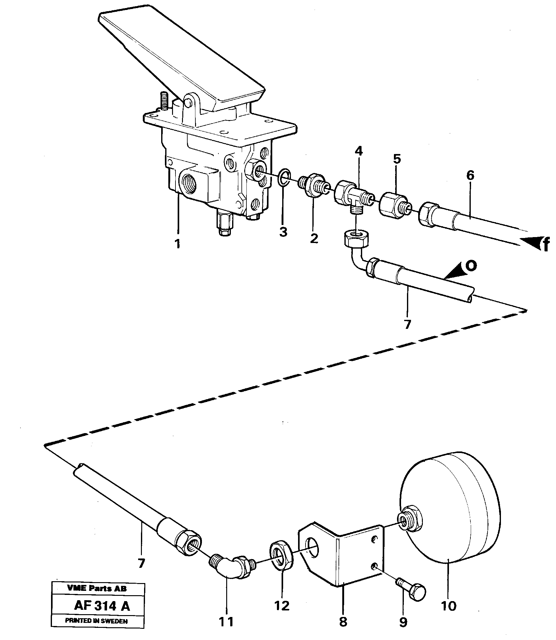 Footbrake valve with clutches.  SER NO 1234 - /   SER NO 60097 - USA — volvo parts diagram