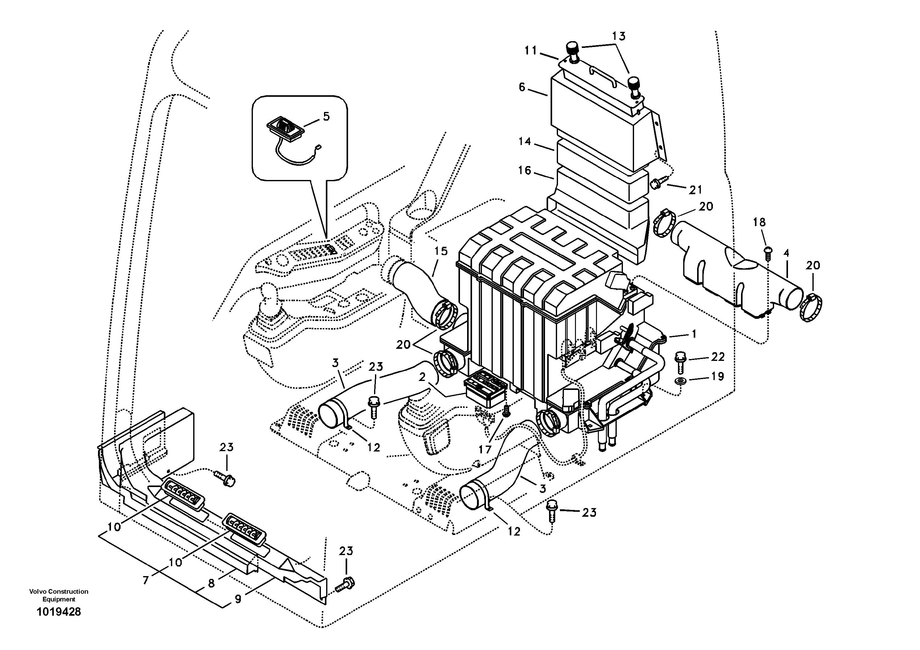 Air duct in cabin and cabin floor — volvo parts diagram