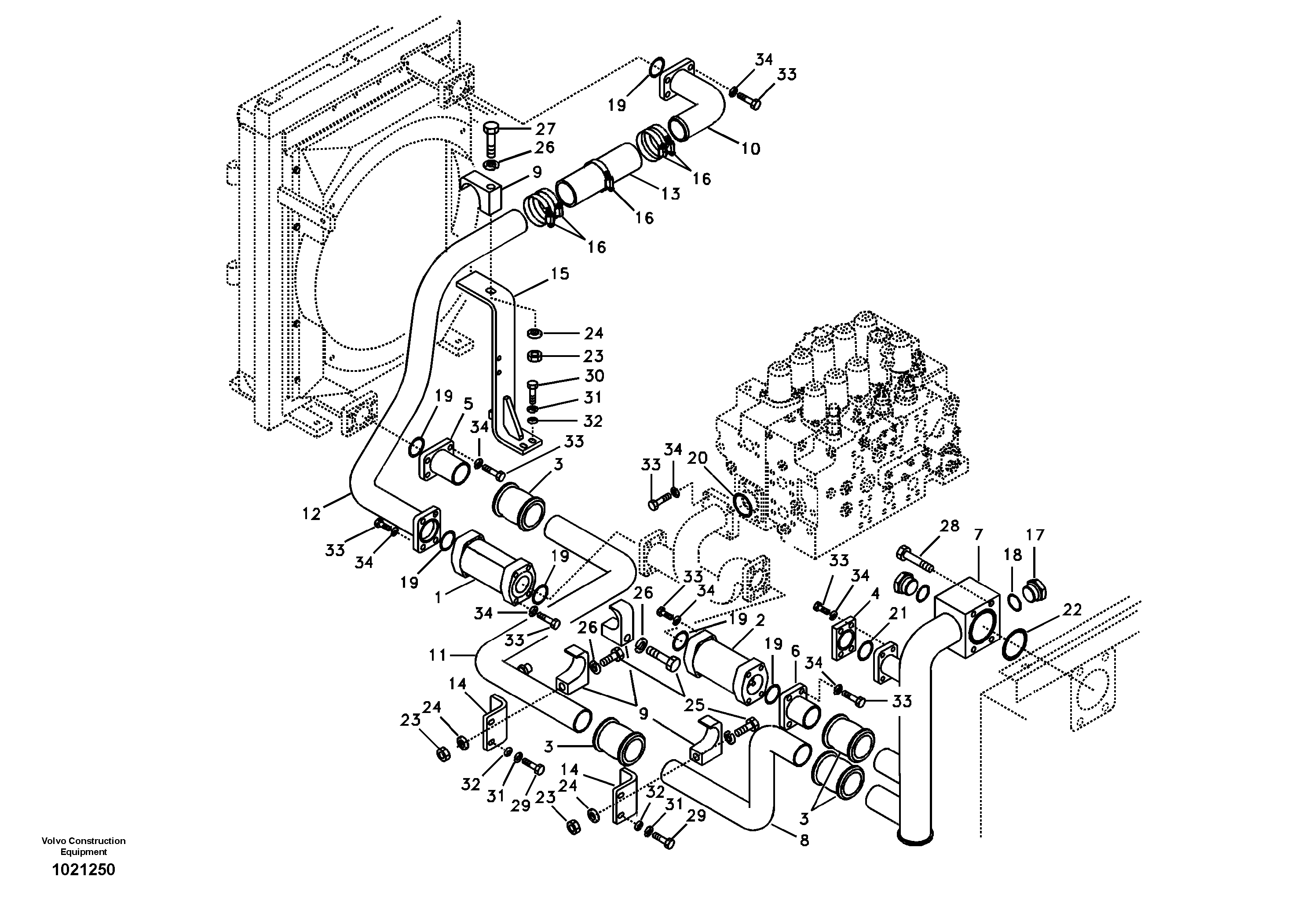Hydraulic system, hydraulic tank to hydraulic oil cooler — volvo parts diagram