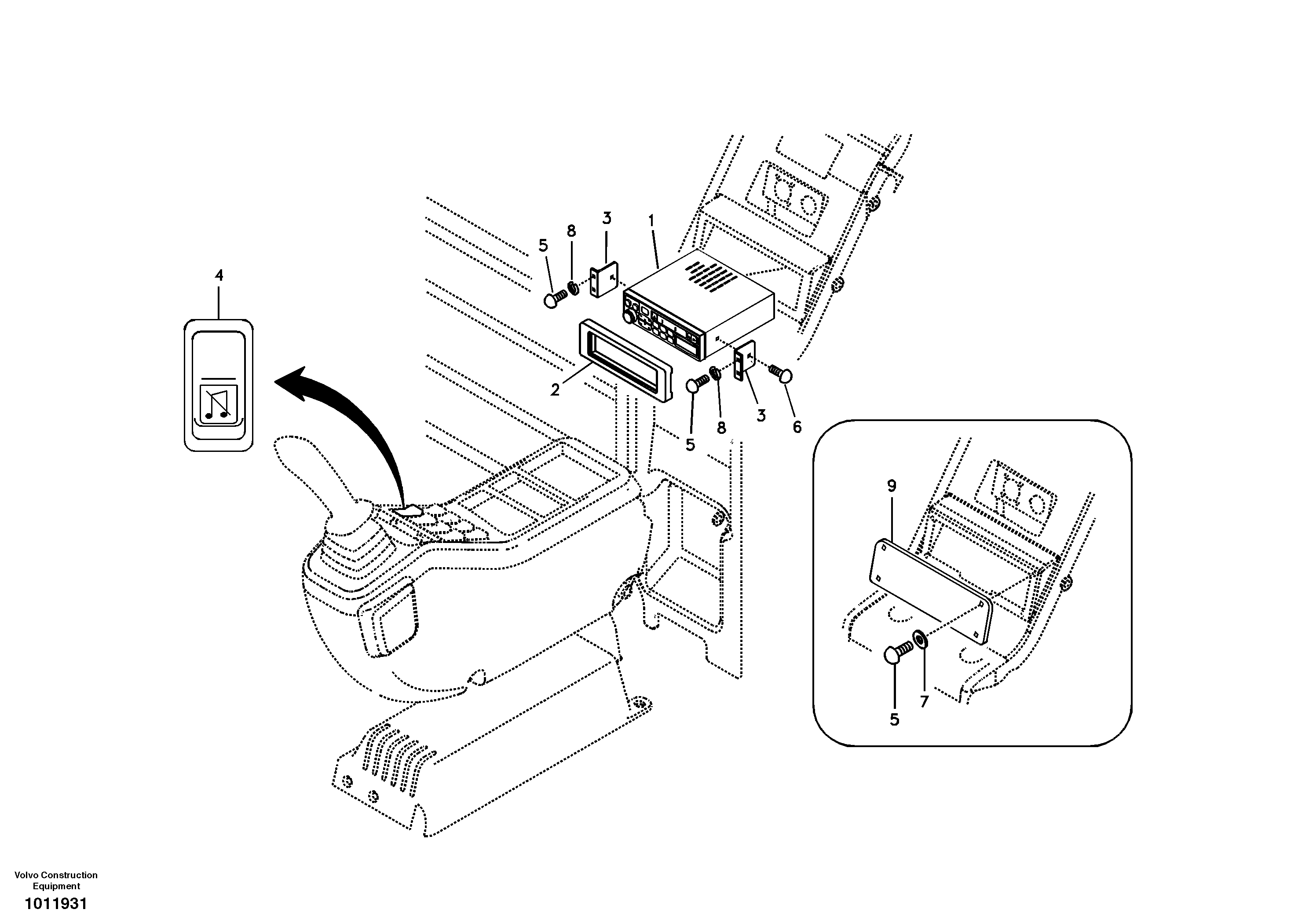 Cassette radio recorder with mounting details — volvo parts diagram