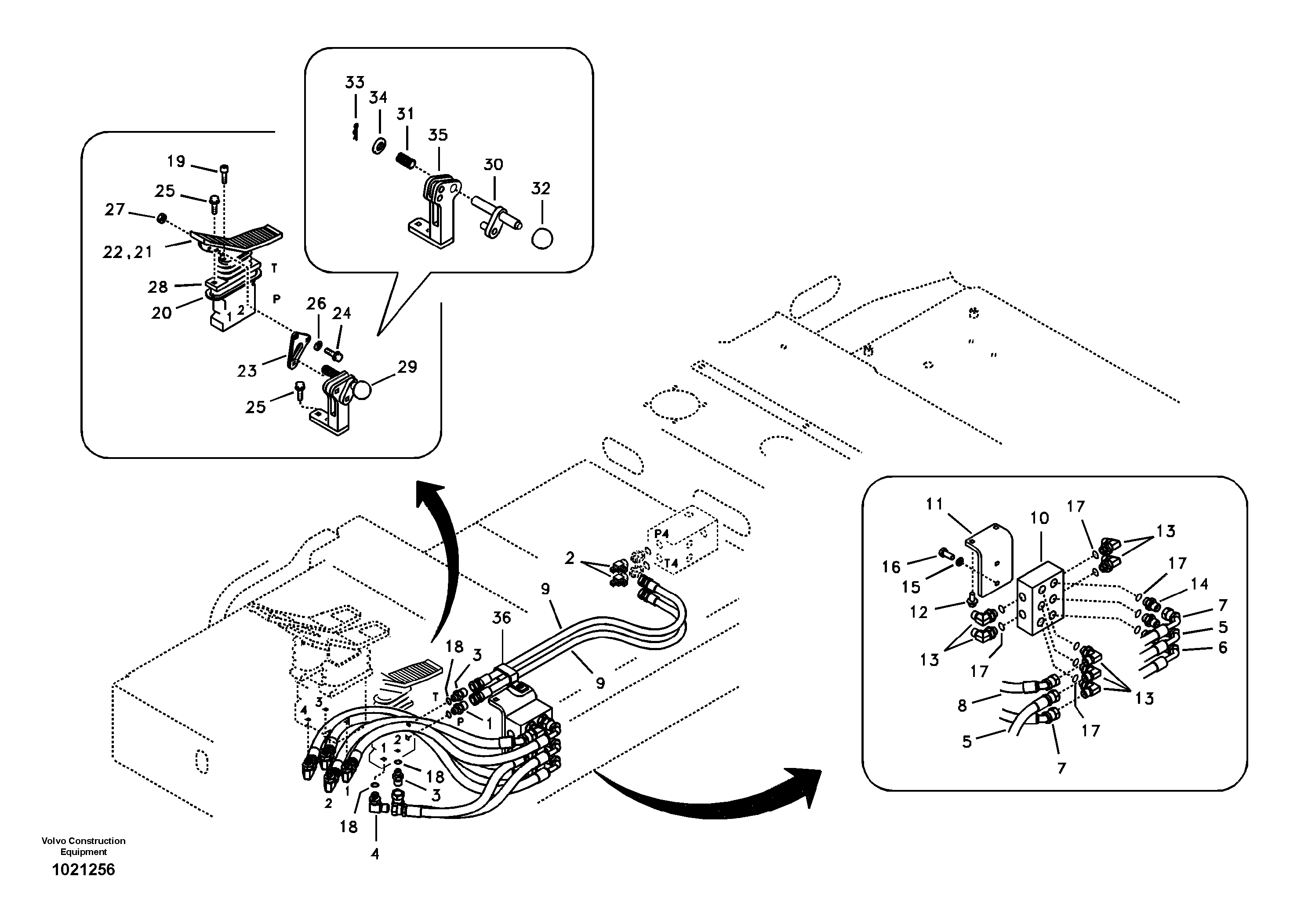 Servo system, control valve to remote control valve pedal — volvo parts diagram