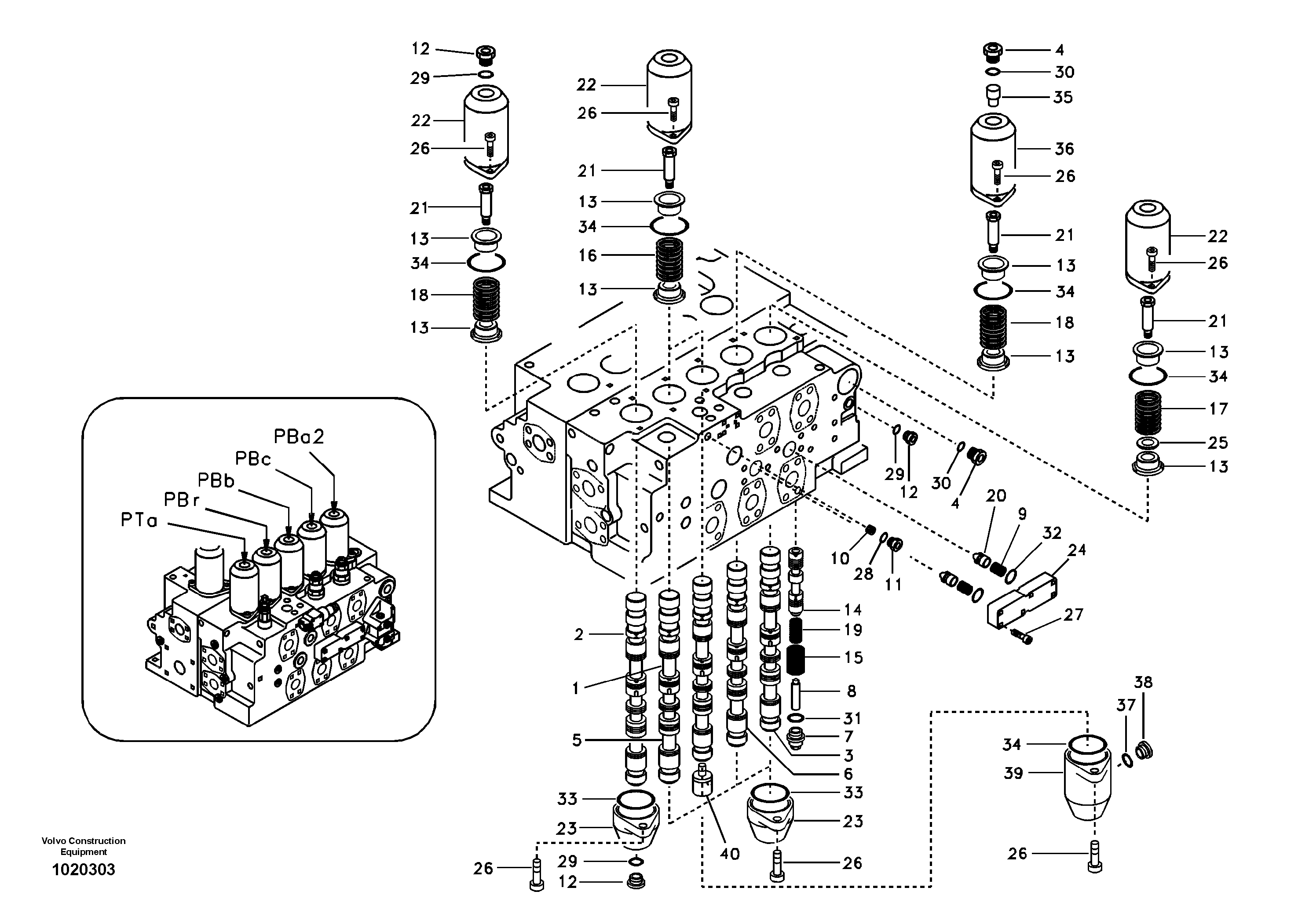 Main control valve, boom and bucket and travel Rh — volvo parts diagram