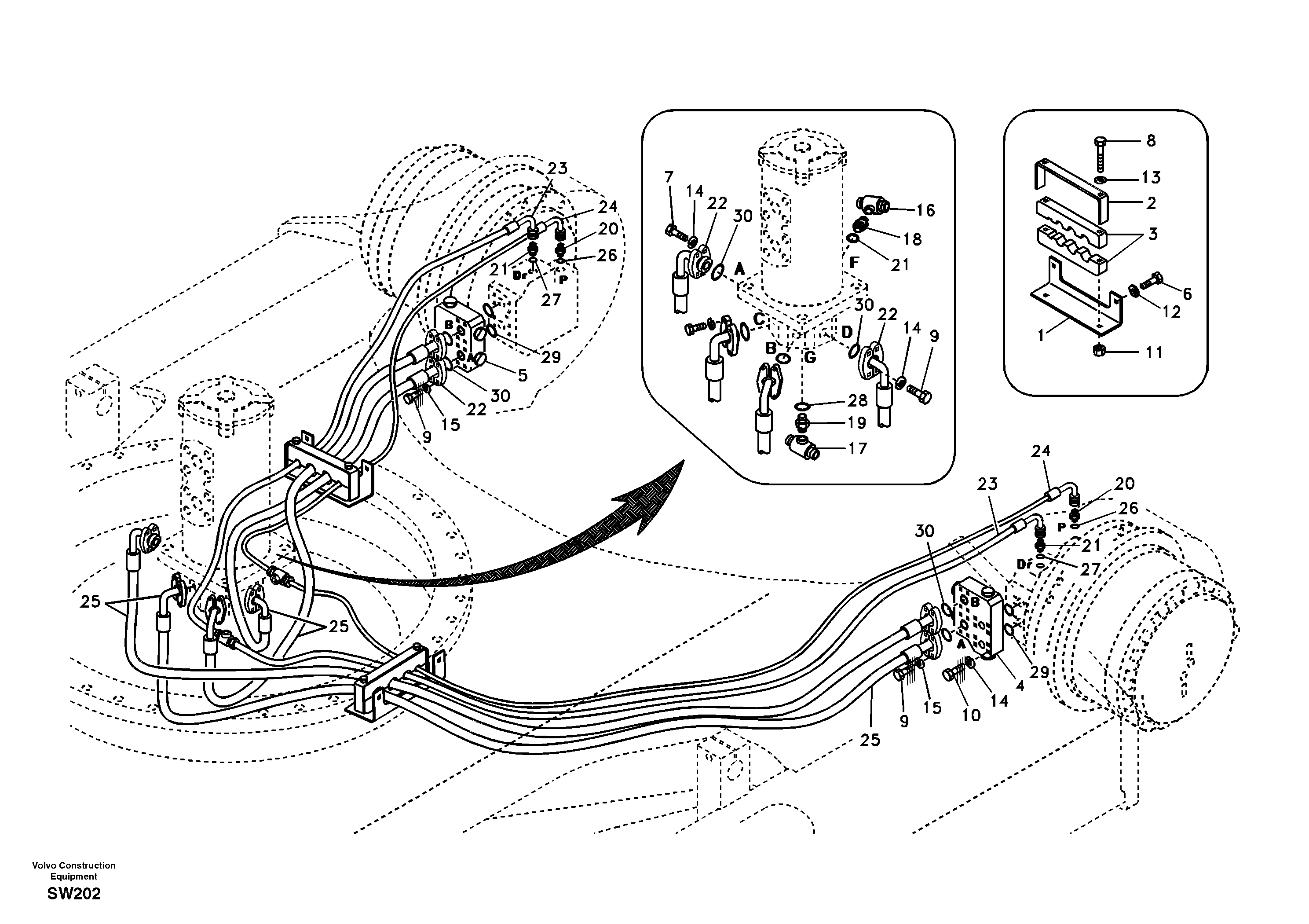 Turning joint line, turning joint to travel motor — volvo parts diagram