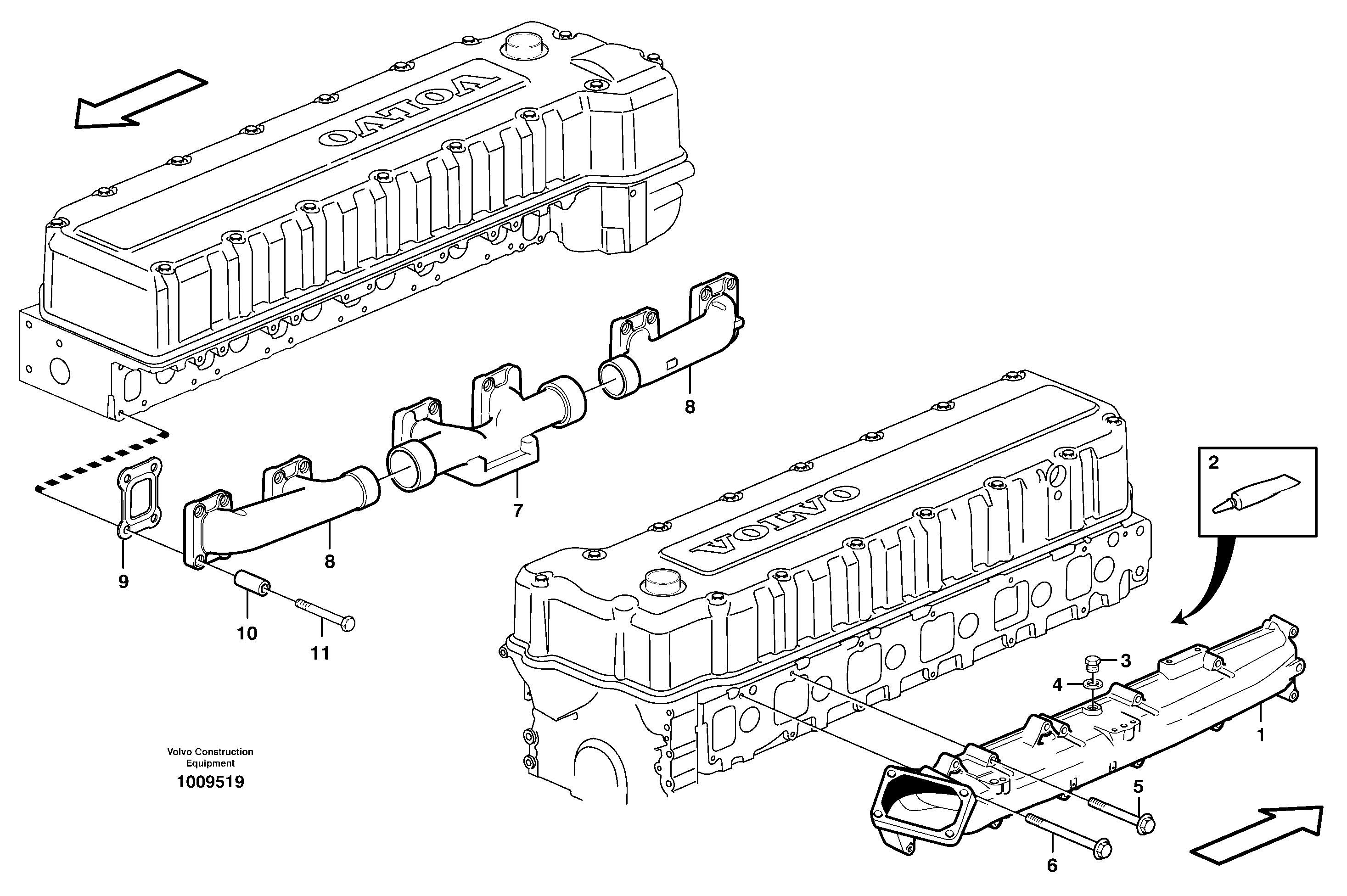 Inlet manifold and exhaust manifold — volvo parts diagram