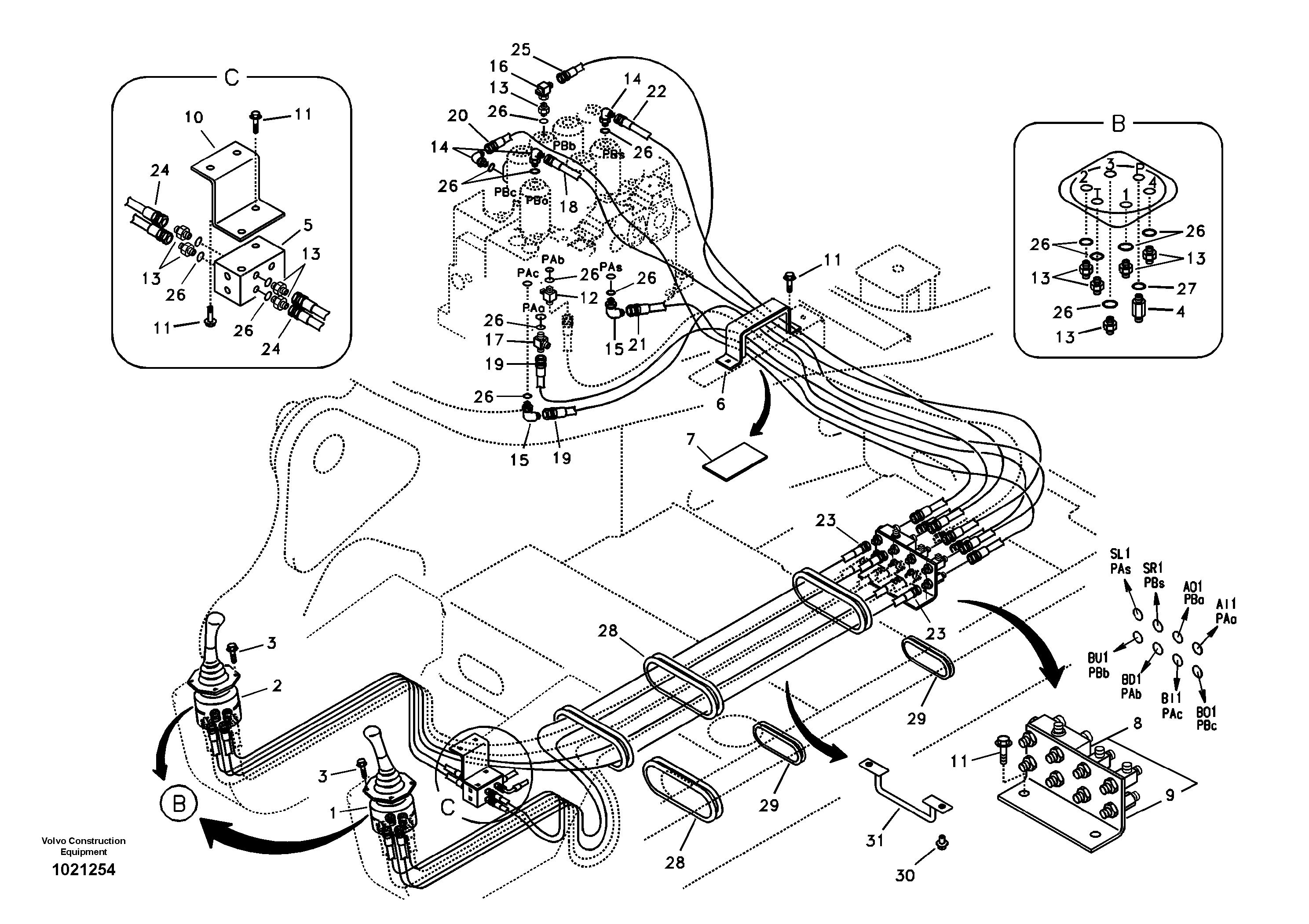 Servo system, control valve to remote control valve — volvo parts diagram