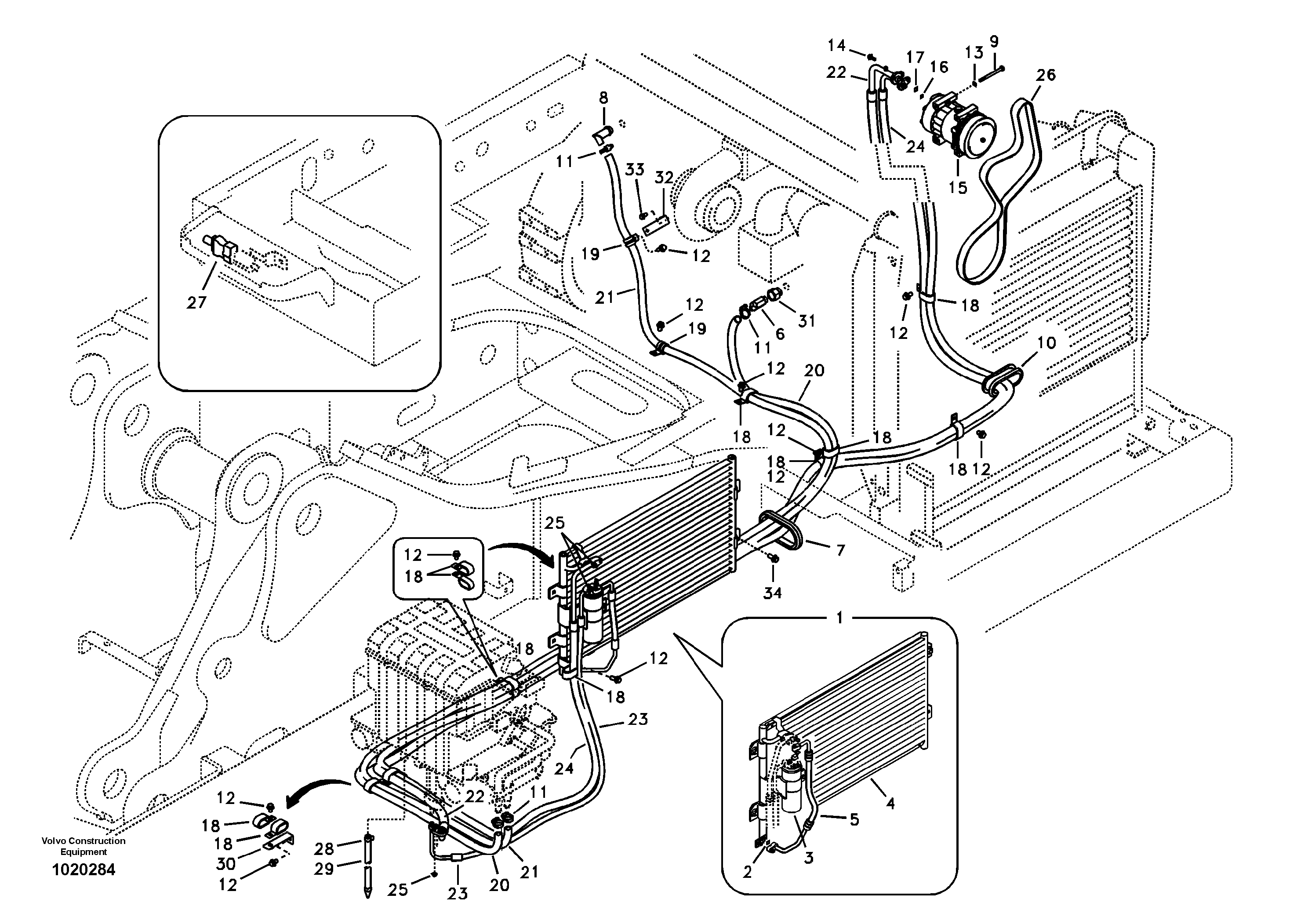 Air conditioning line, cooling and heater — volvo parts diagram