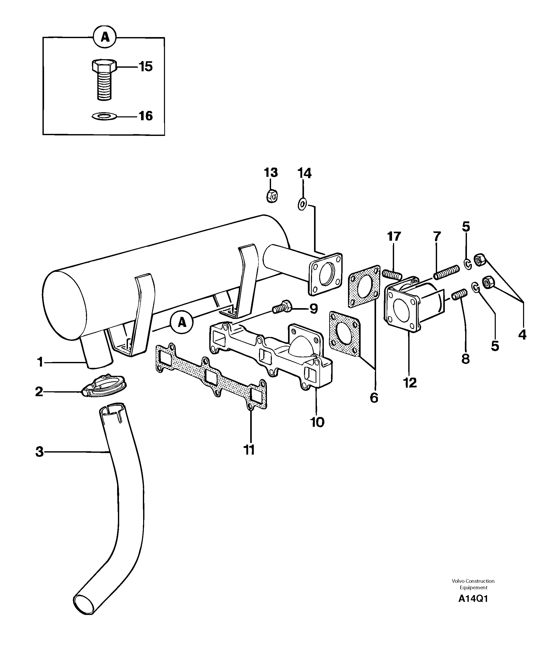 Exhaust manifold / muffler — volvo parts diagram